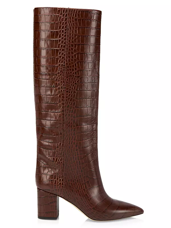 Shop Paris Texas Knee-High Croc-Embossed Leather Boots