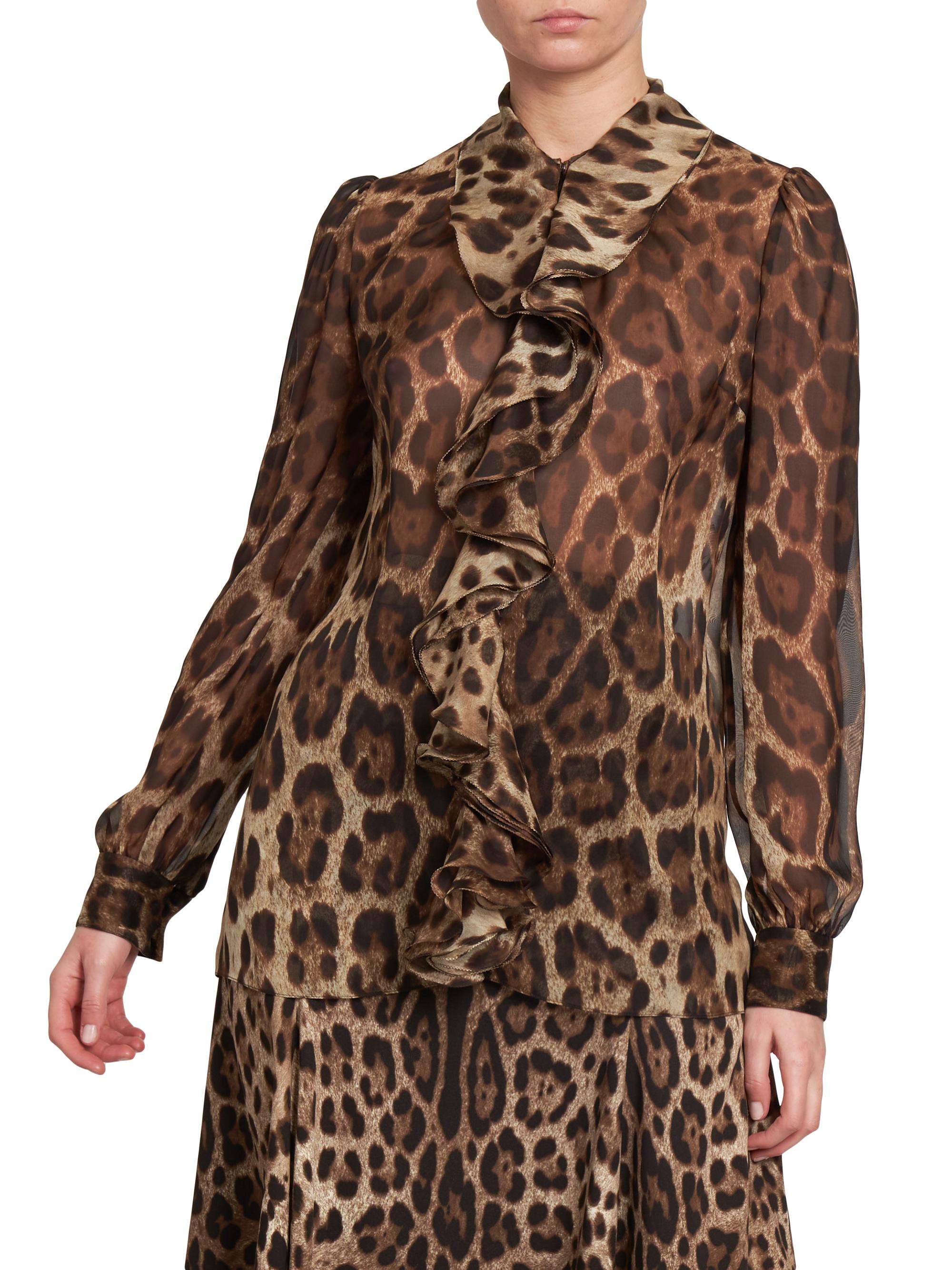 Dolce amp; Gabbana leopard print tuxedo-style shirt - Brown