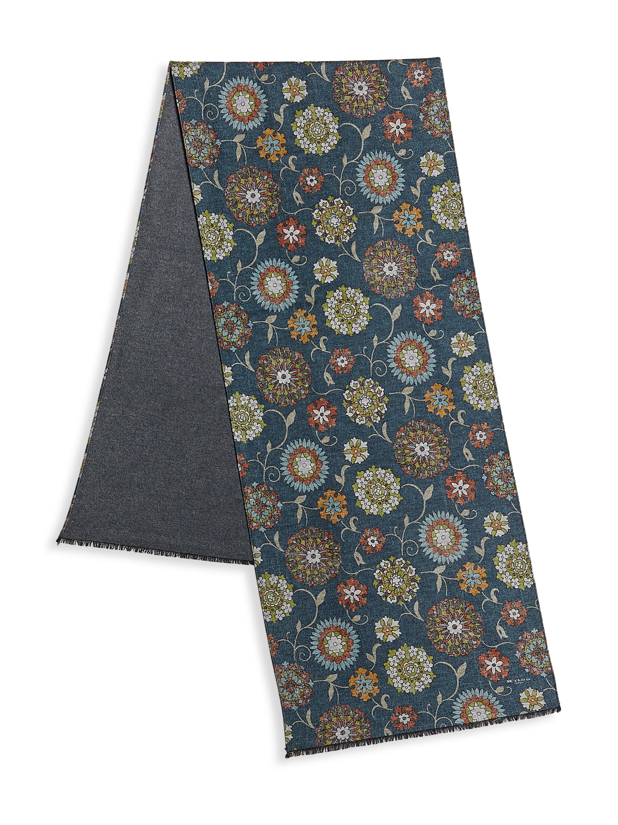 Kiton Men's Floral Silk Scarf - Navy