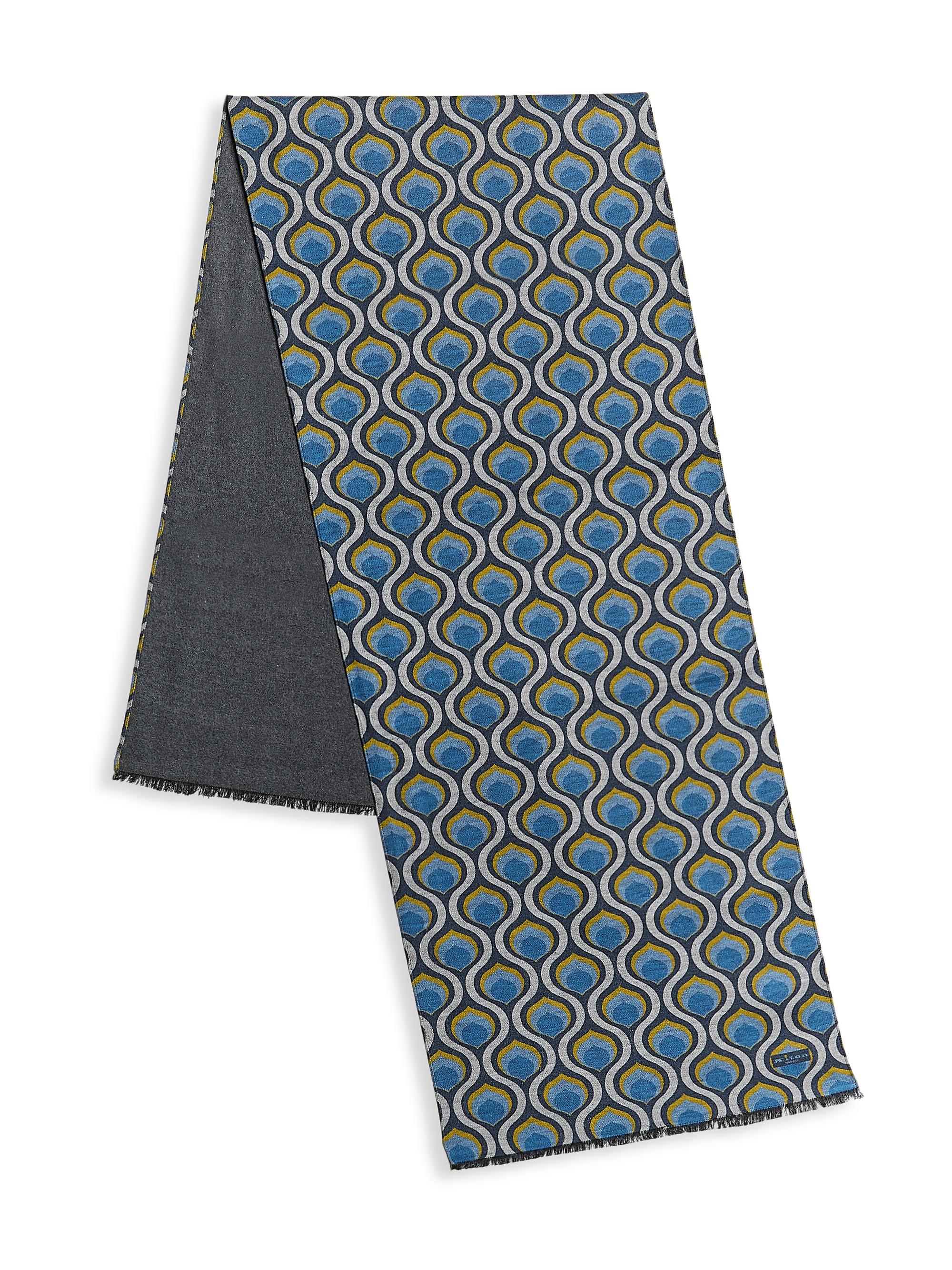 Kiton Men's Printed Silk Scarf - Navy Blue