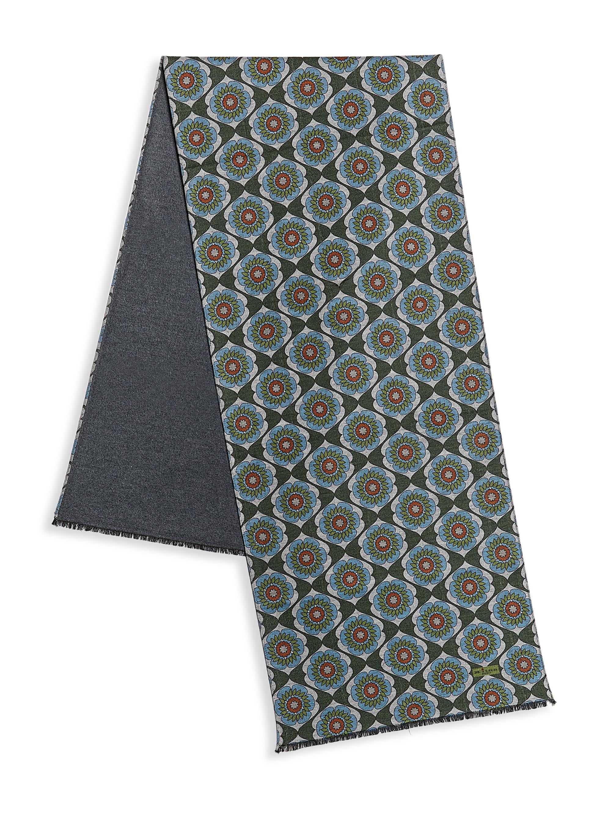 Kiton Men's Floral Silk Scarf - Green