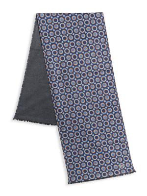 Kiton Men's Circular Dots Silk Scarf - Blue