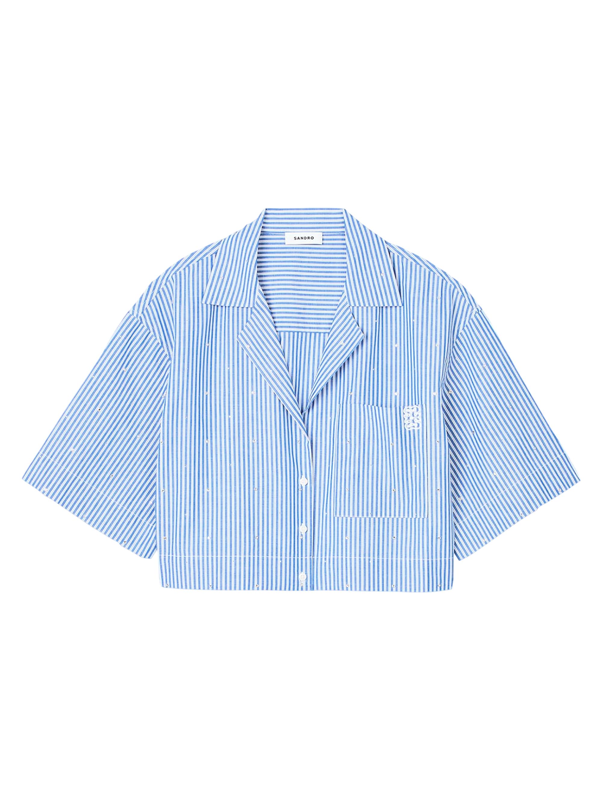 Sandro Women's Short Sleeved Rhinestone Shirt - Blue White
