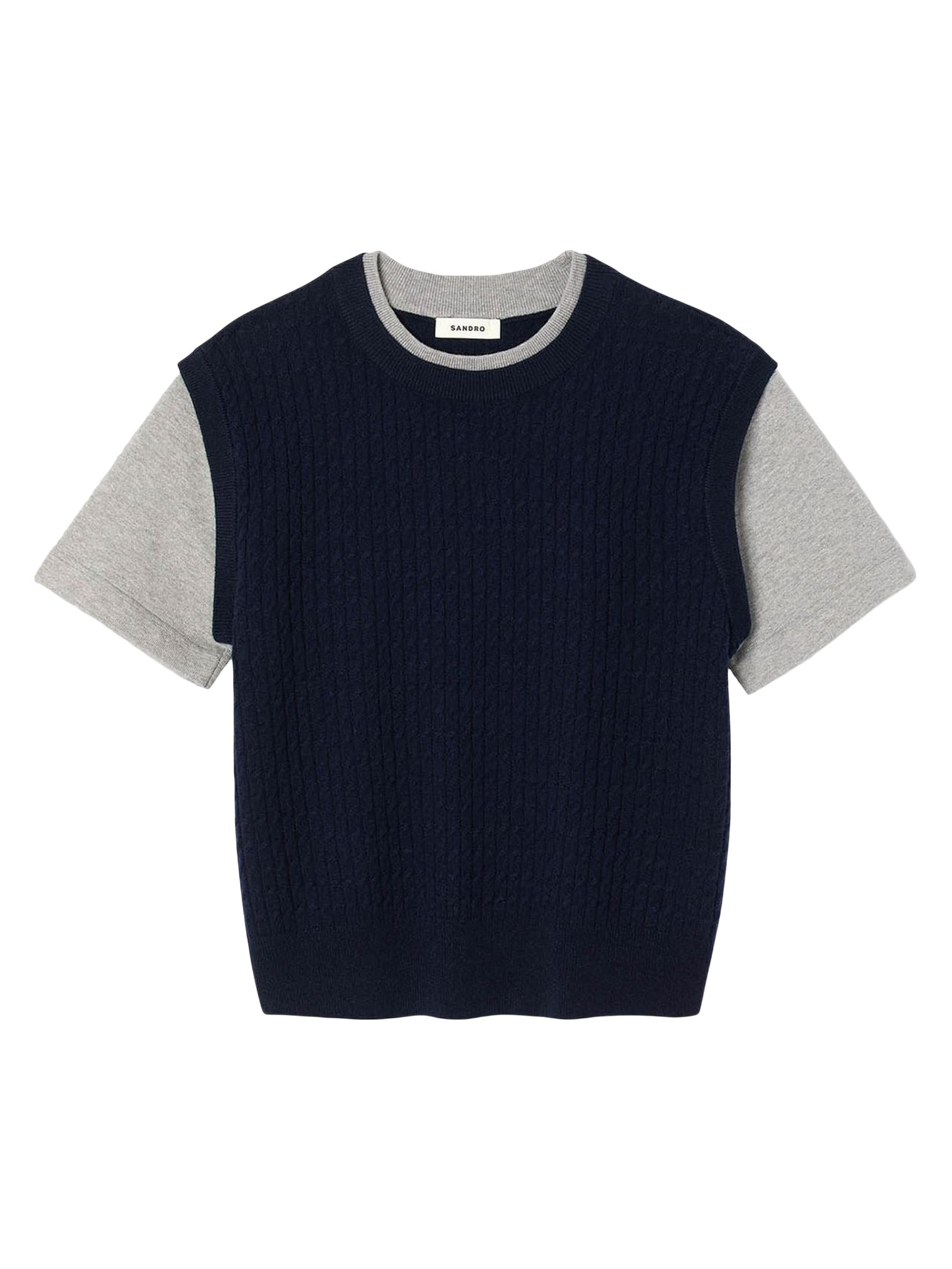 Sandro Women's Dual-Material Knit Jumper - Navy Grey