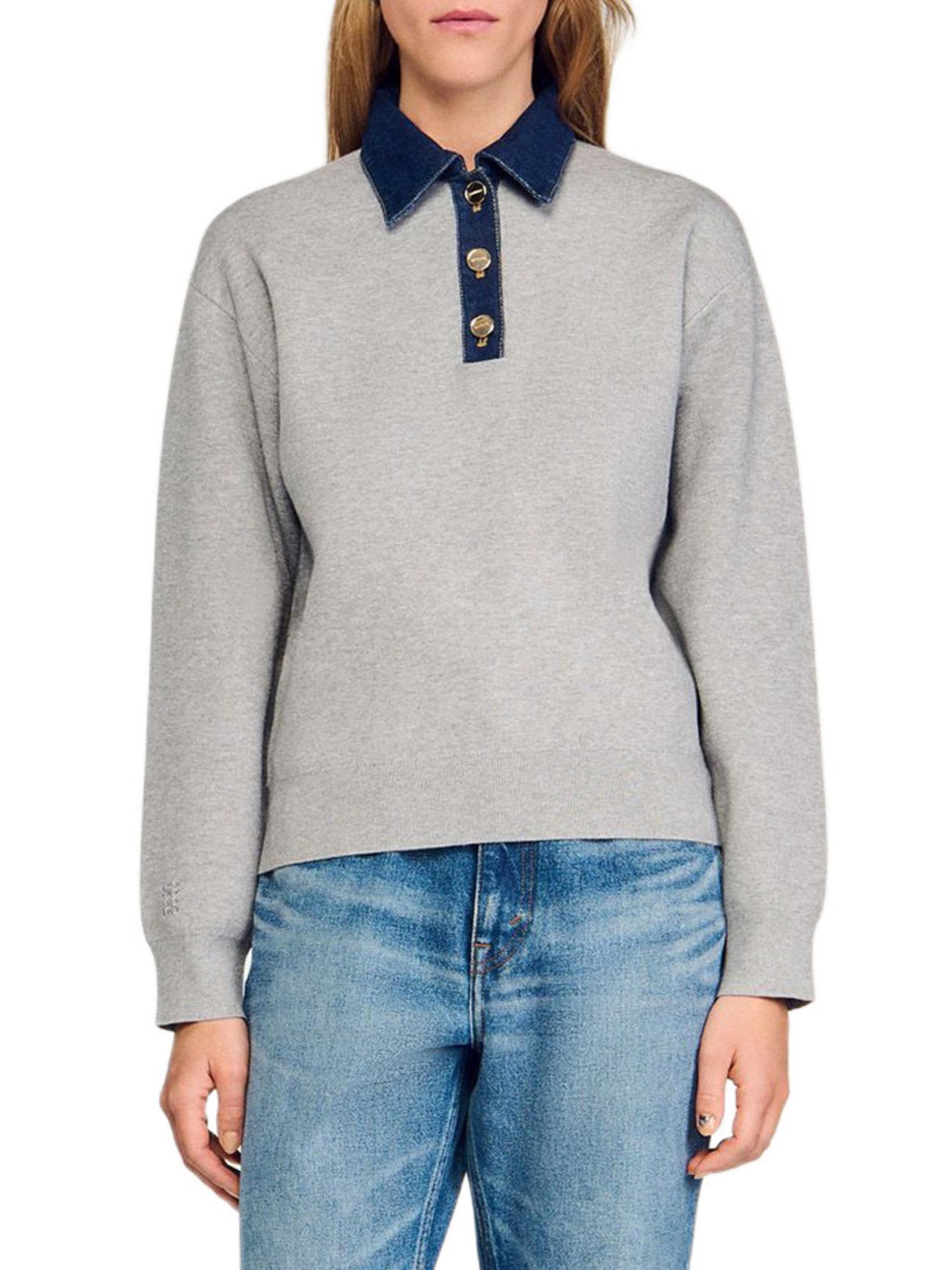 Sandro Sweater with Denim Collar | Saks Fifth Avenue