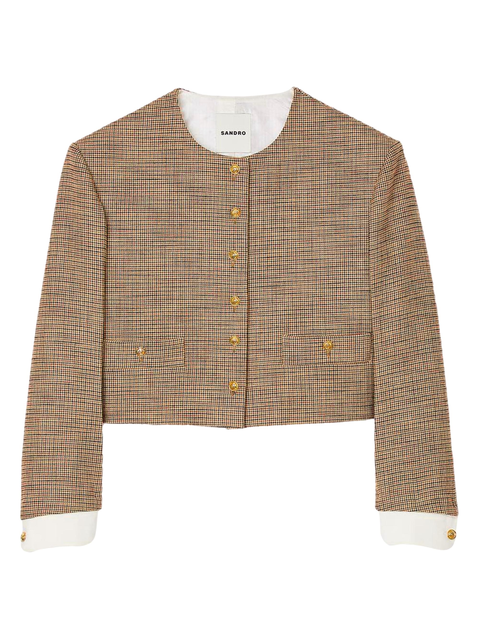 Sandro Women's Short Micro Houndstooth Jacket - Brown