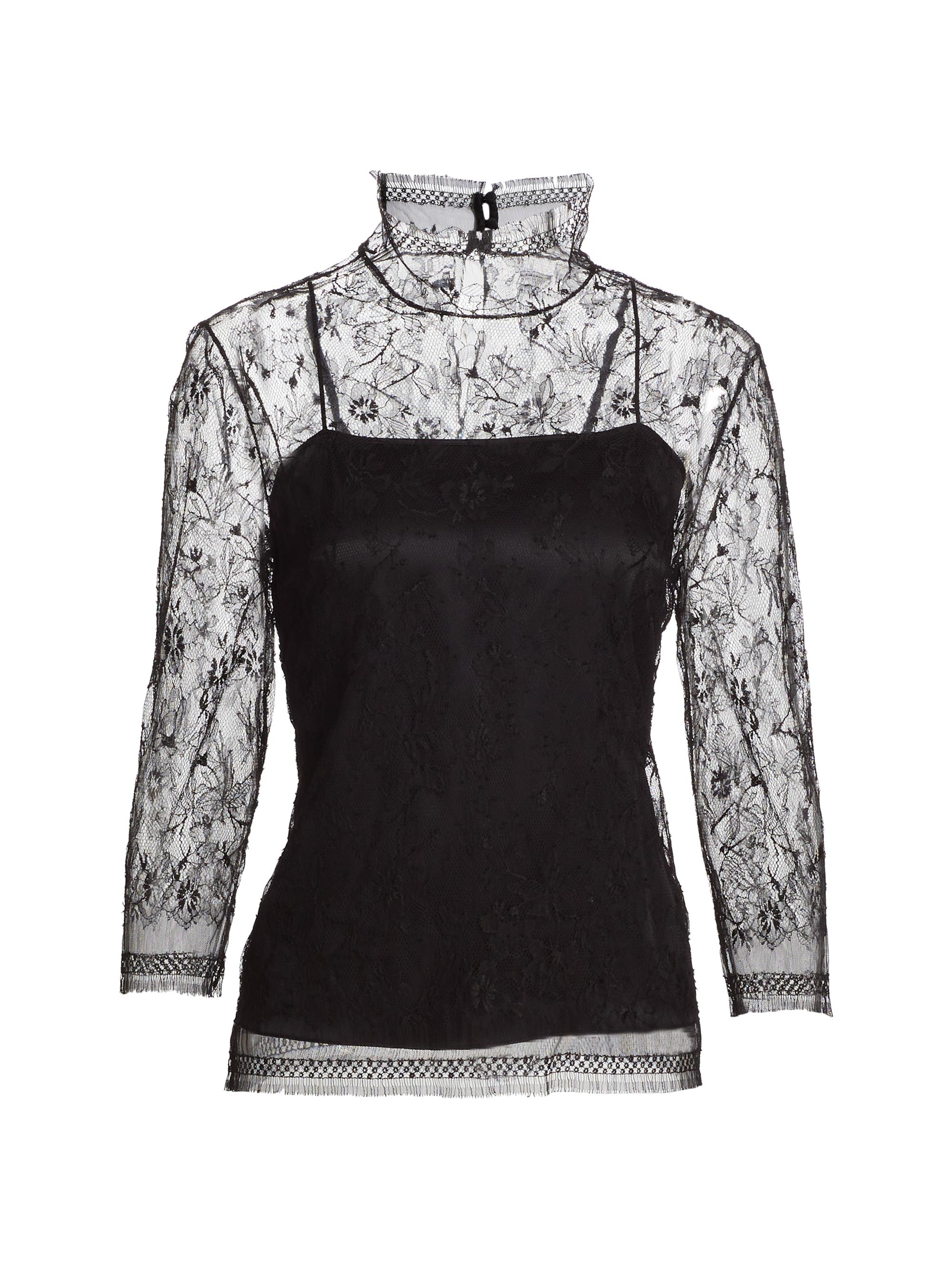 Adam Lippes Women's Samira High-Neck Lace Top - Black