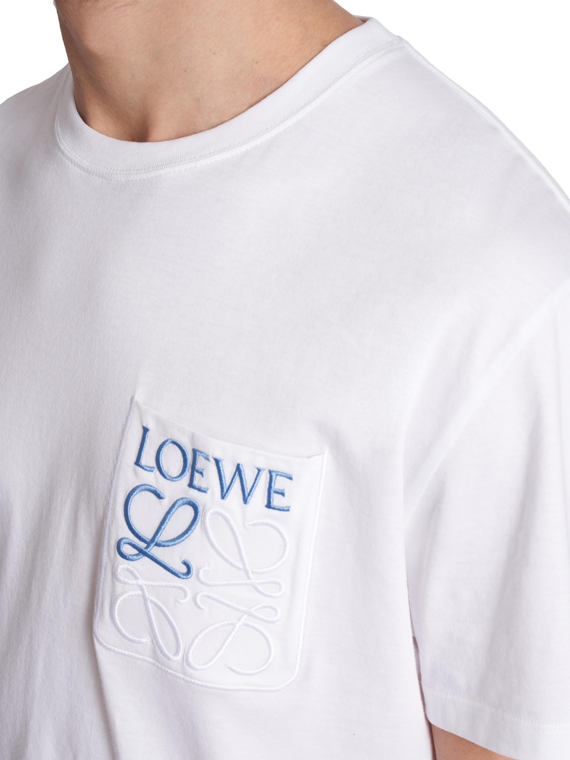 LOEWE ホワイト Tシャツ Loewe White Cotton Knit Logo Embroidered Pocket Detail T-Shirt XXL