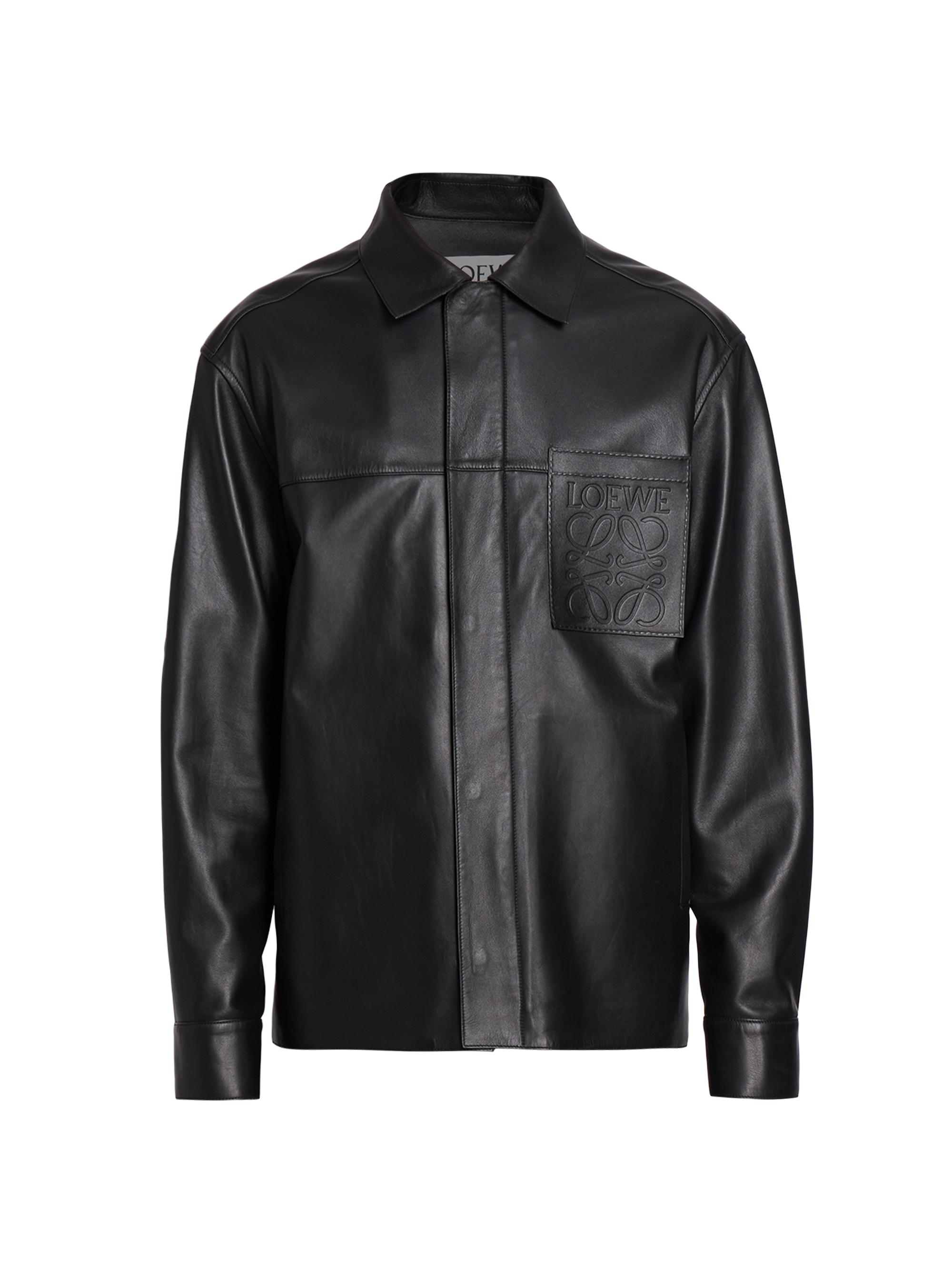 LOEWE Men's Debossed Leather Overshirt - Black