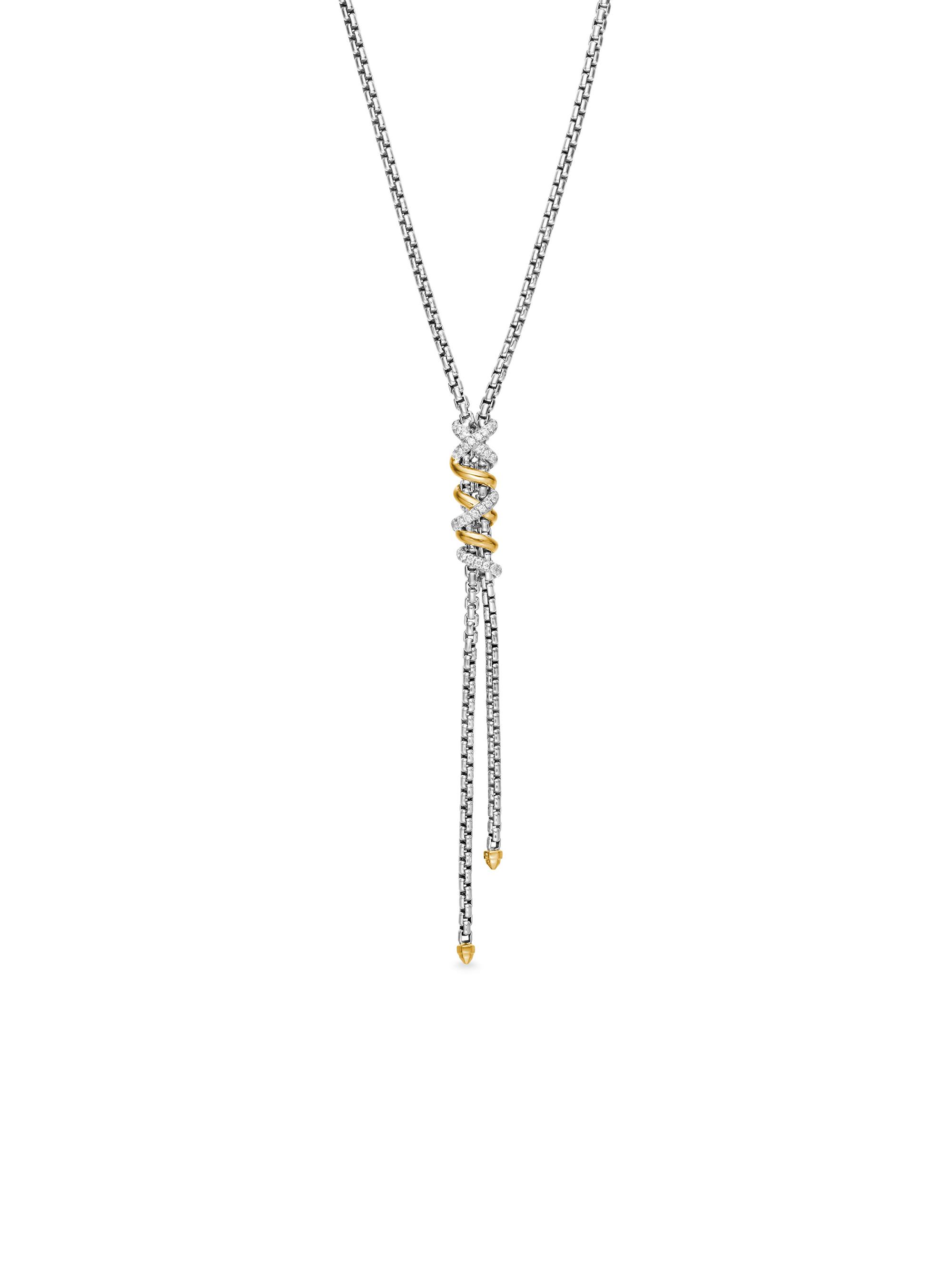 David Yurman Women's Helena Y Necklace in Sterling Silver with 18K Yellow Gold with Diamonds - Diamond
