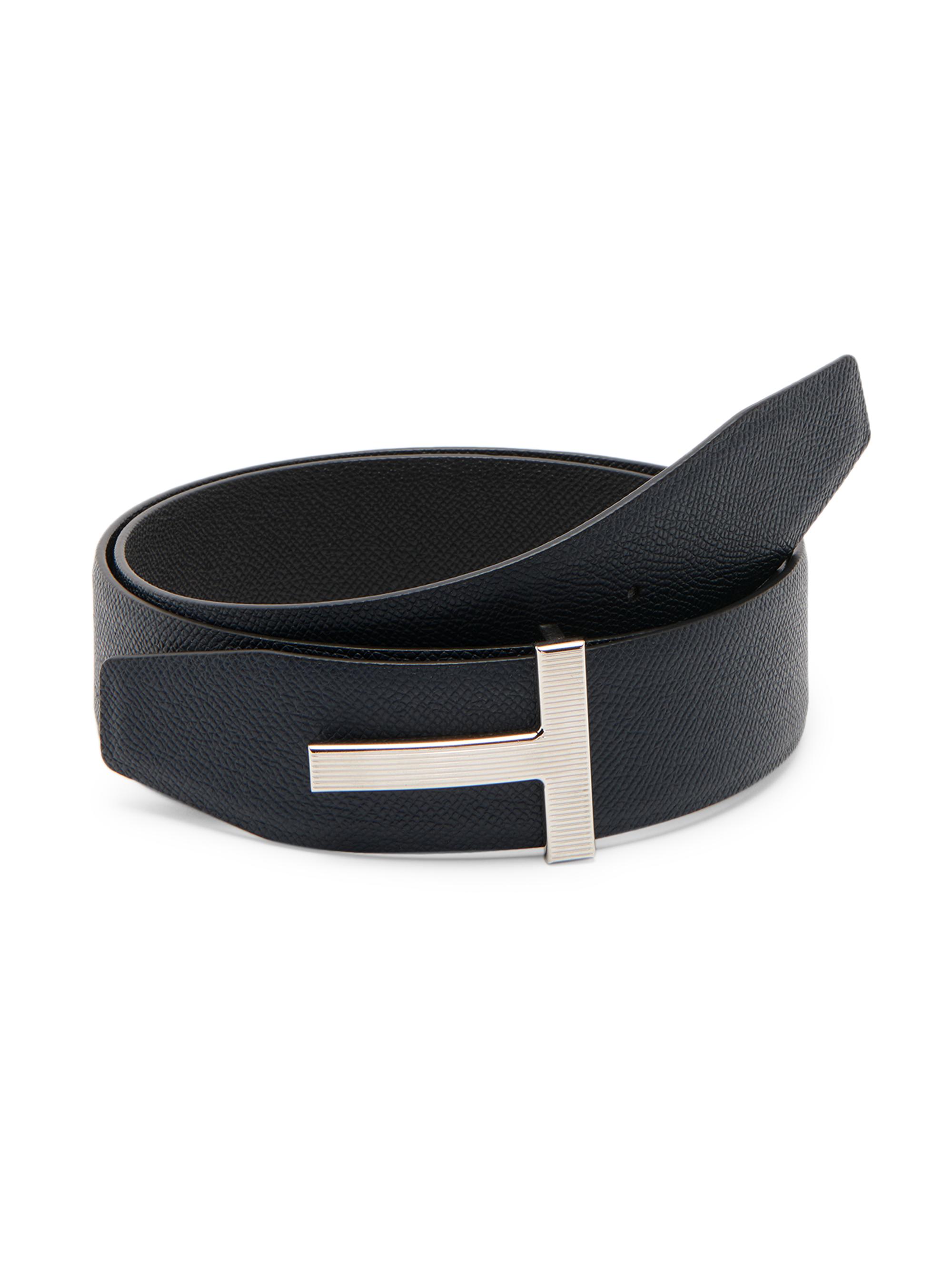 TOM FORD Men's Leather Logo Belt - Dark Navy Black