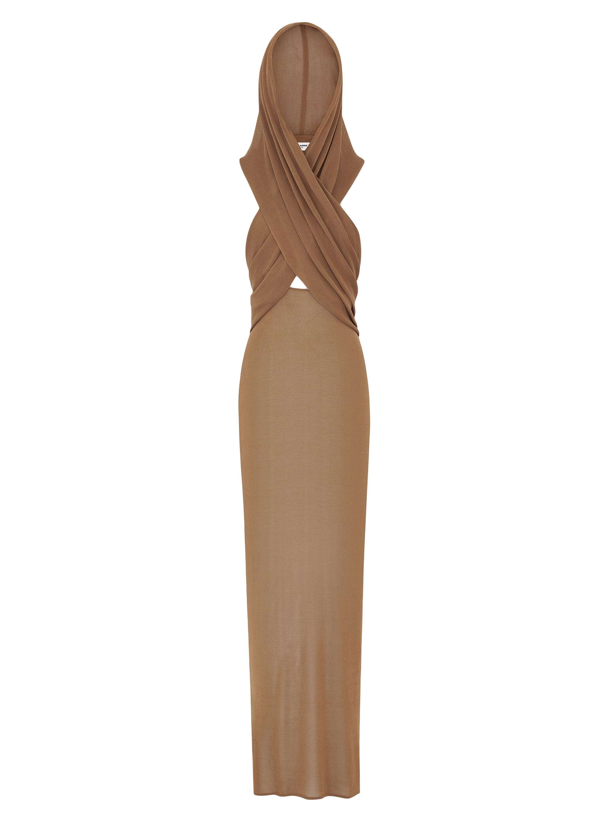 birthday dress modest Versace Hooded Long Sleeve Deep V-Neck Crushed Velvet Midi Dress in Pink main image 0