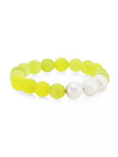 Organic Gems Baroque Pearl & Yellow Jade Beaded Stretch Bracelet