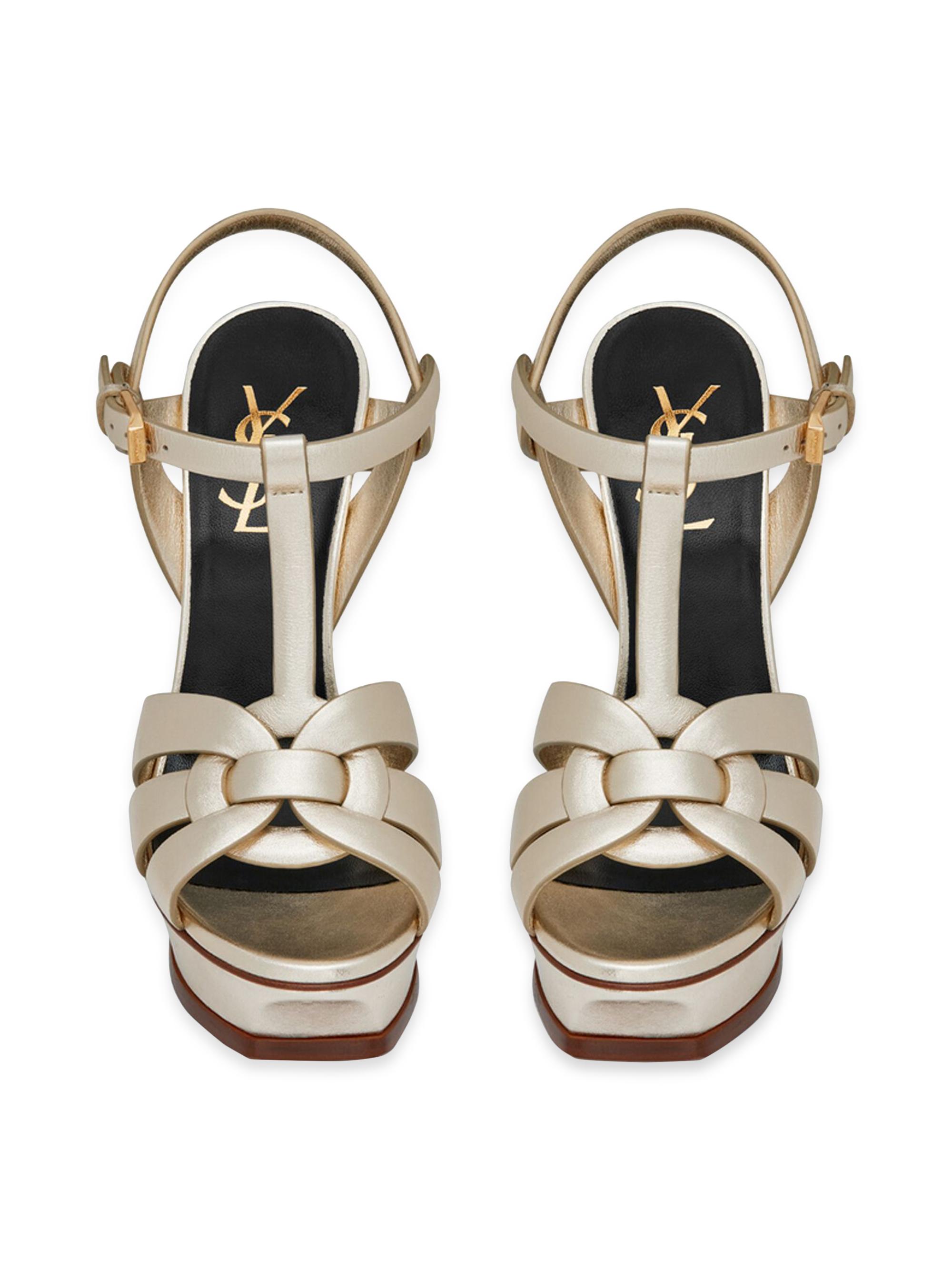 Saint Laurent Tribute Sandals In Metallic Leather | Saks