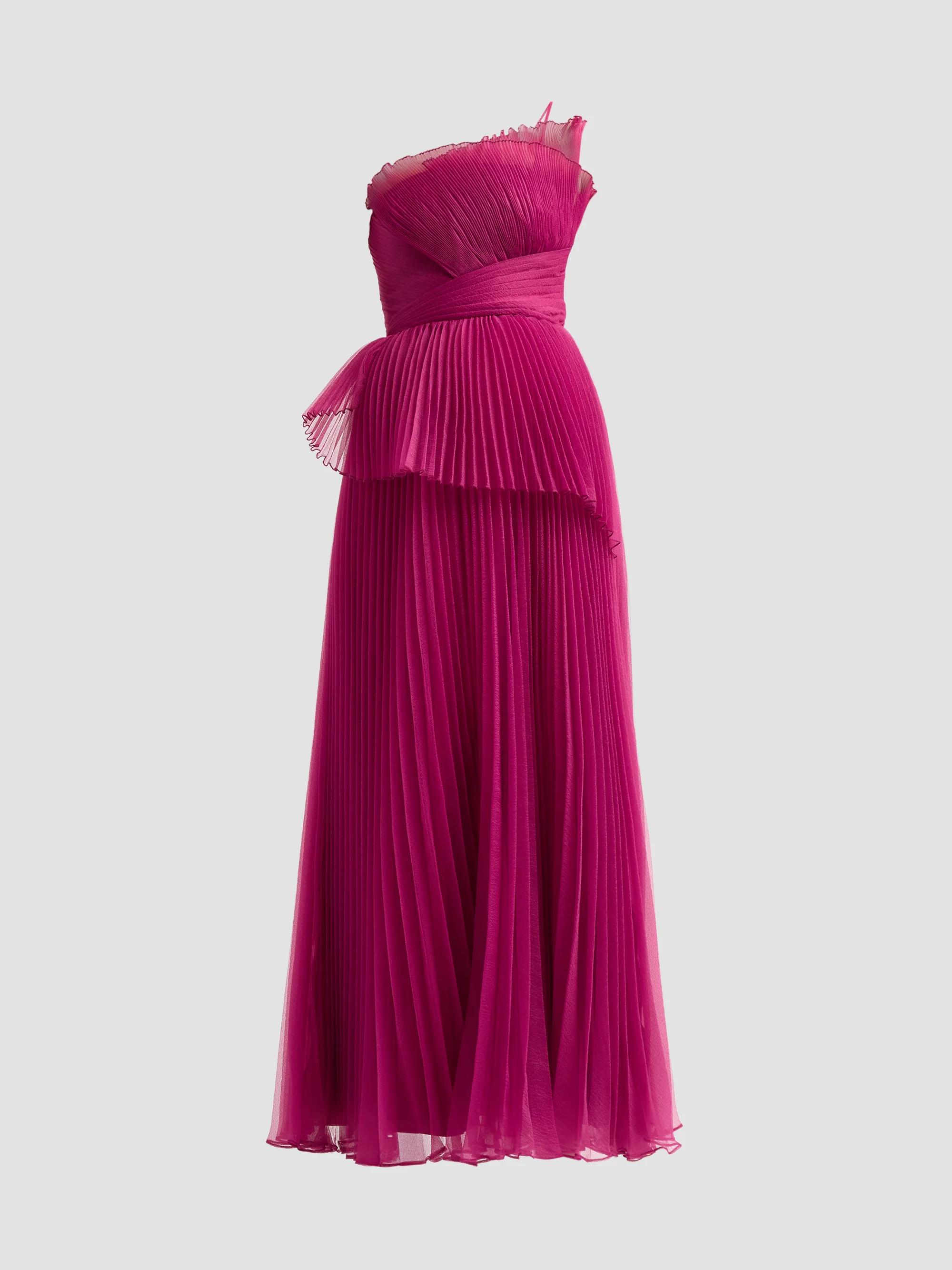 THEIA Women's Delphine Pleated One-Shoulder Organza Gown