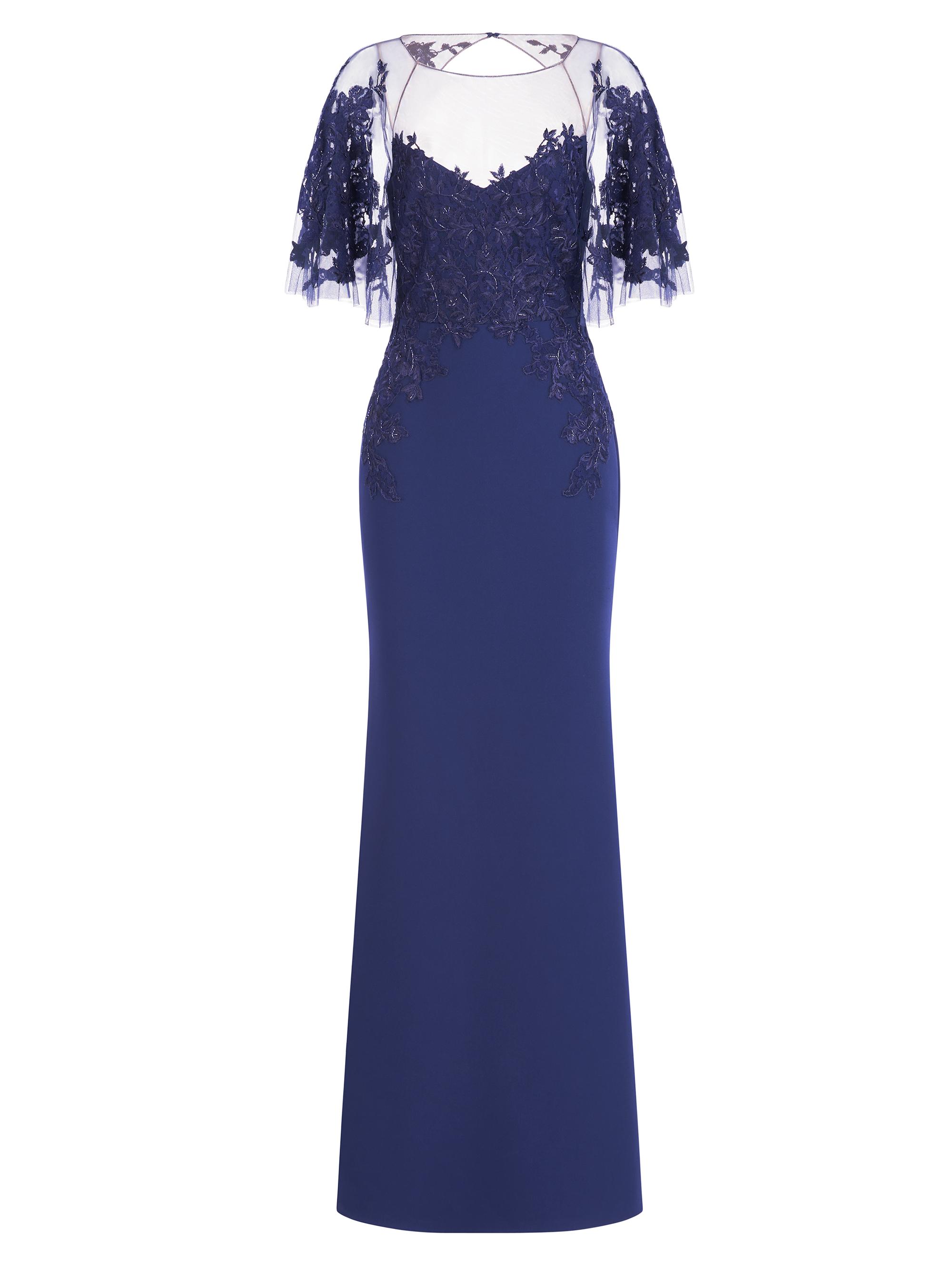 Theia Women's Verona Semi-Sheer Floral-Embroidered Gown - Navy