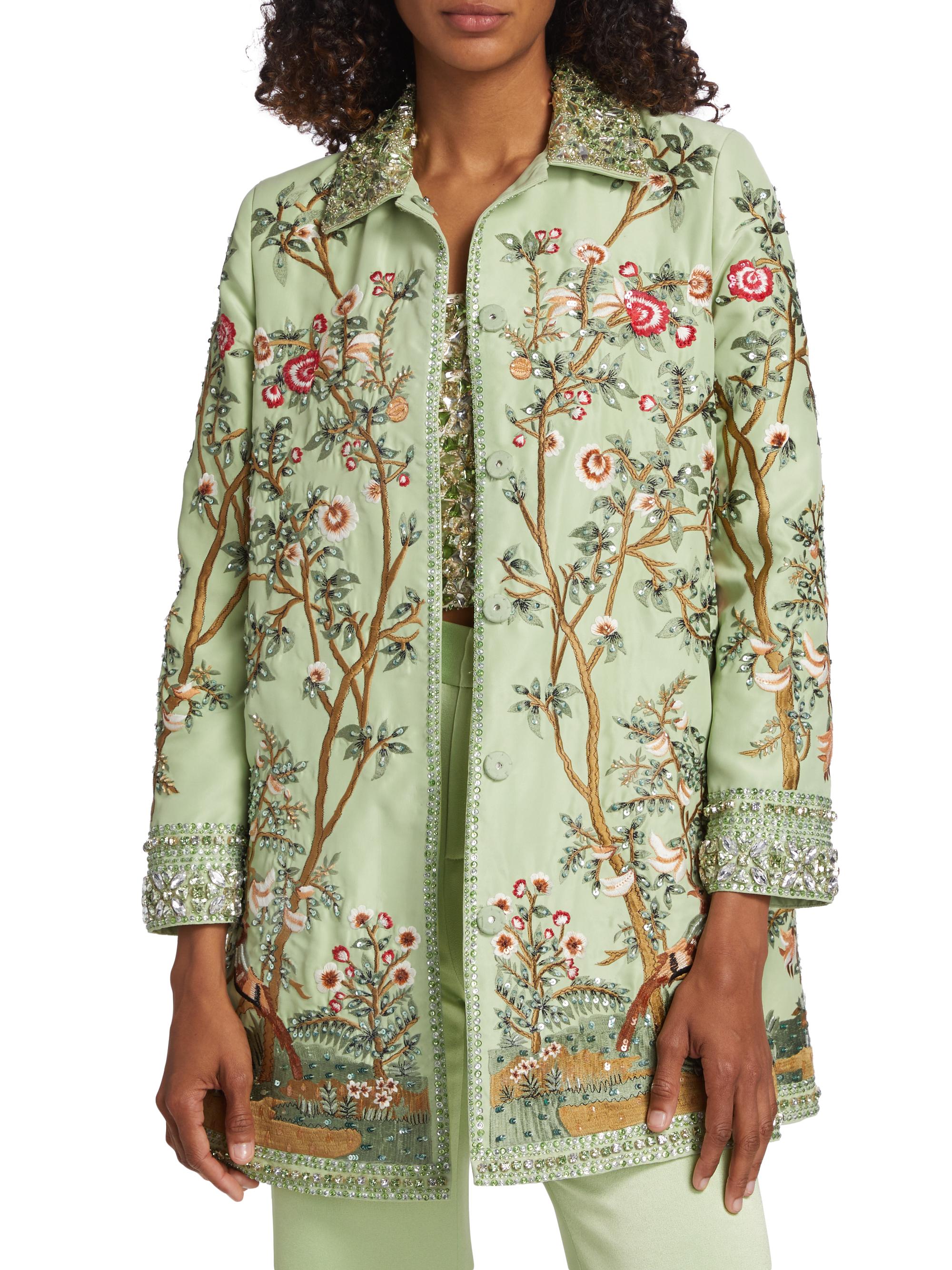ALICE + OLIVIA Liv Floral Embroidered A-Line Coat | Saks Fifth Avenue