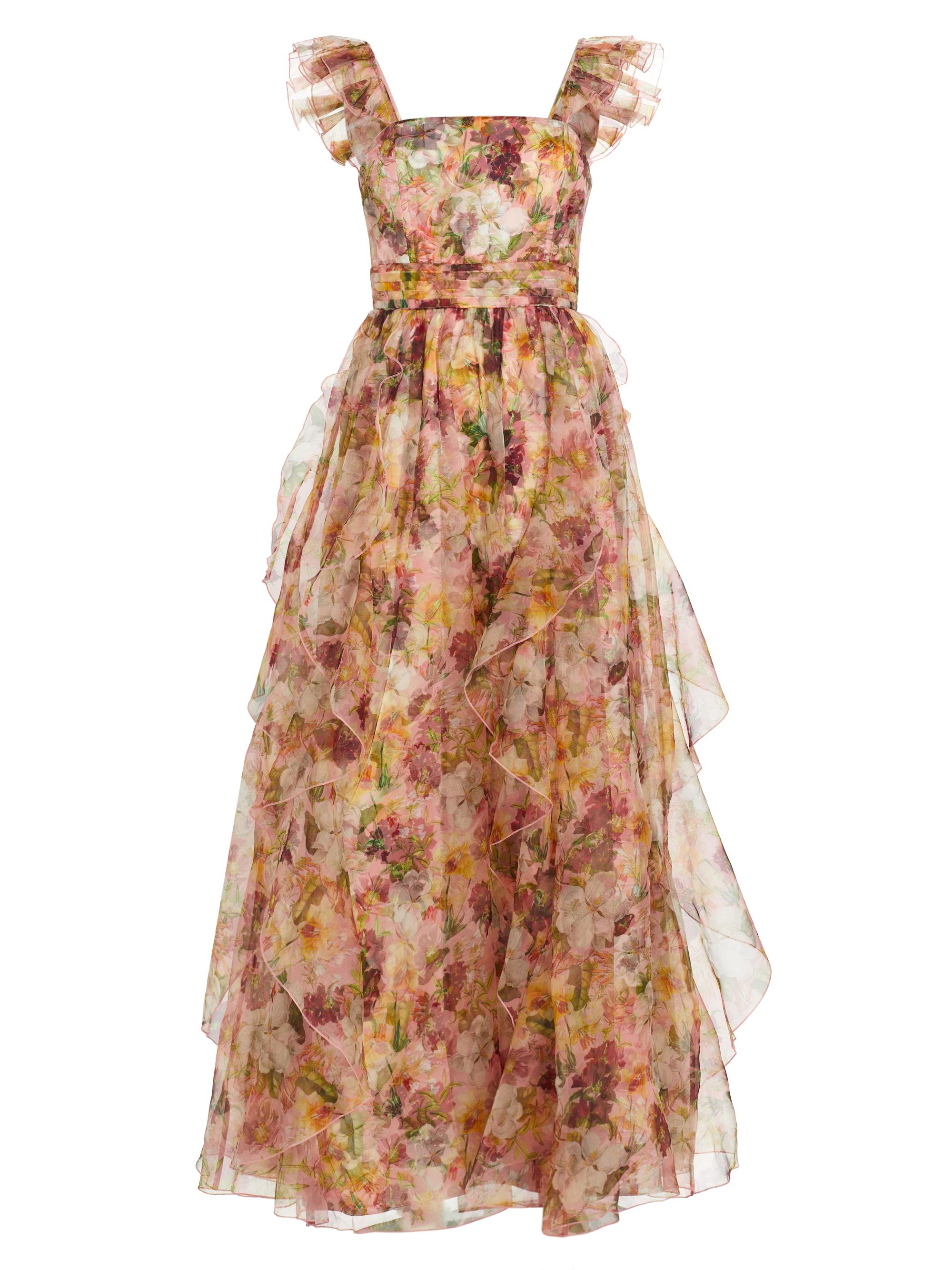 Alice + Olivia Women's Jasmina Floral Ruffle Gown - Juniper Floral Rose