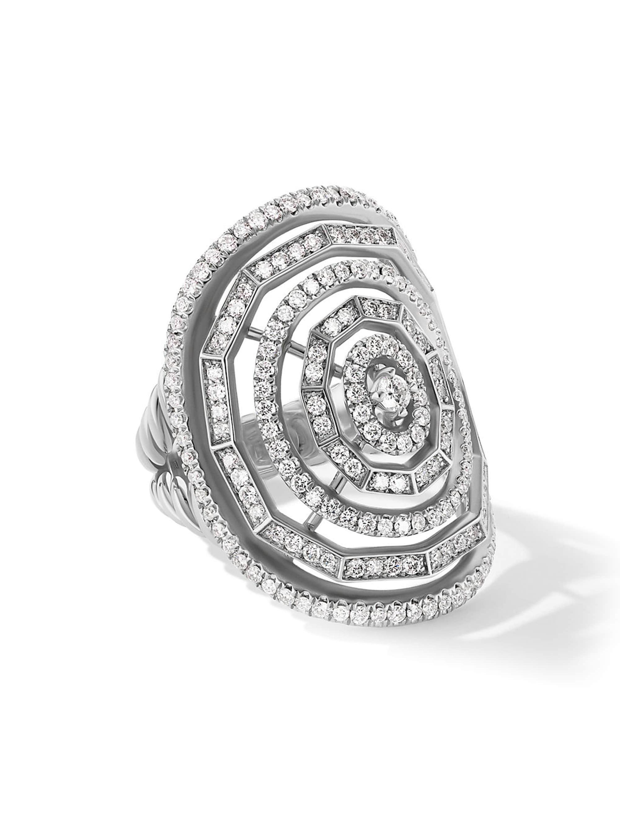 David Yurman Women's Stax Statement Ring In 18K White Gold With Full Pavé Diamonds - White Gold