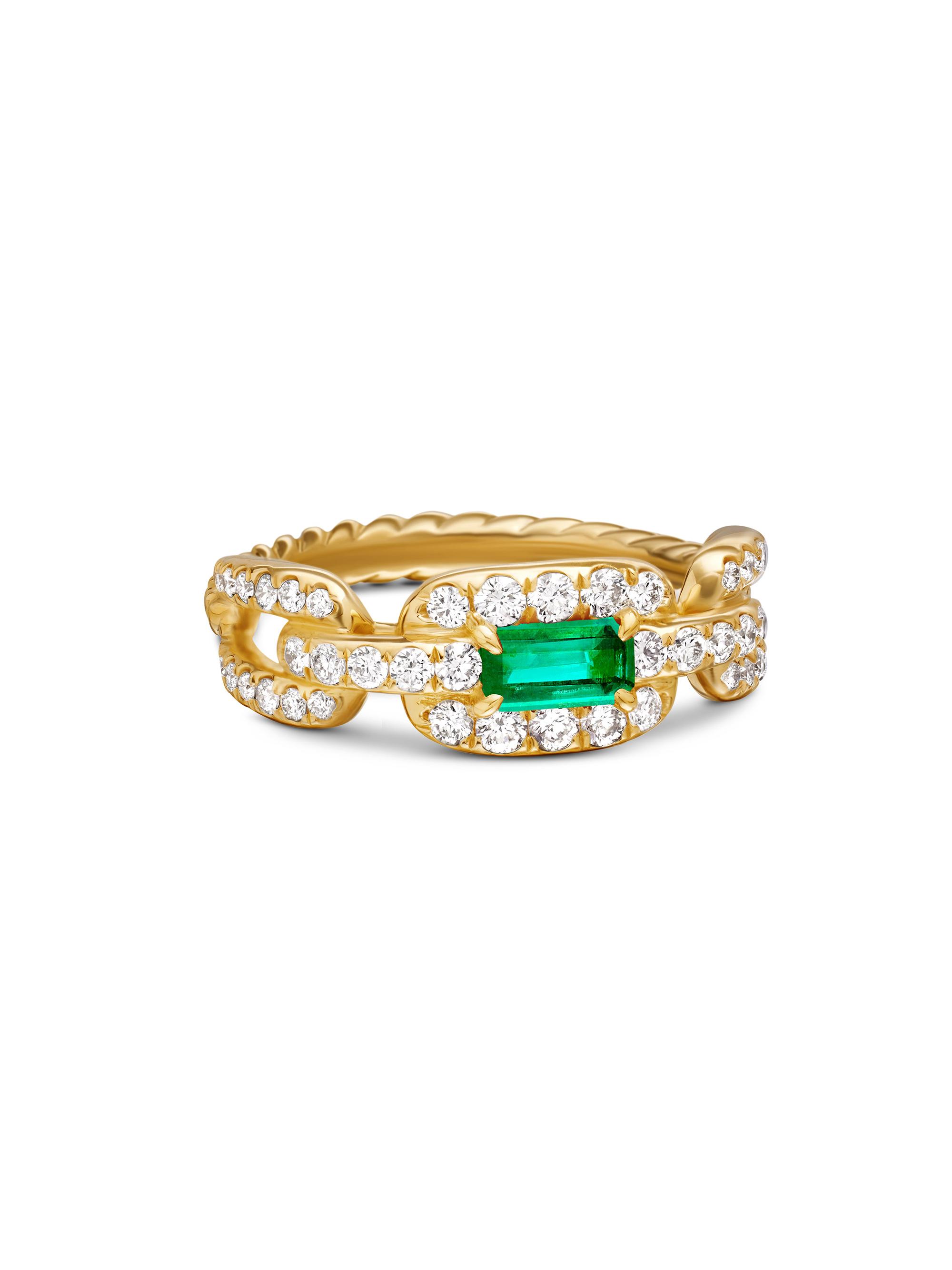 David Yurman Women's Stax 18K Yellow Gold, Pave Diamonds, & Emerald Link Ring - Yellow Gold