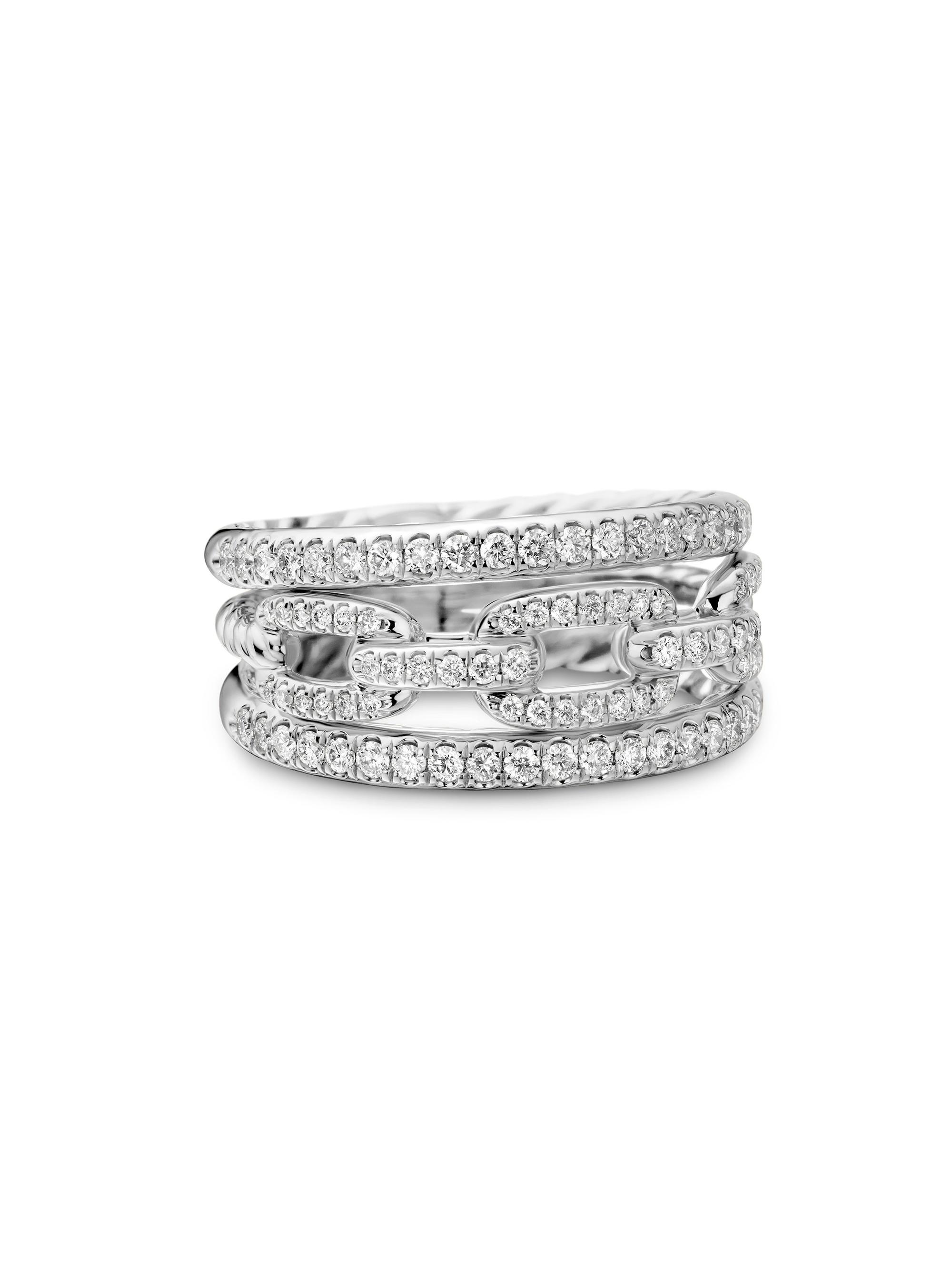 David Yurman Women's Stax 18K White Gold & Pavé Diamond Three-Row Chain Link Ring - White Gold