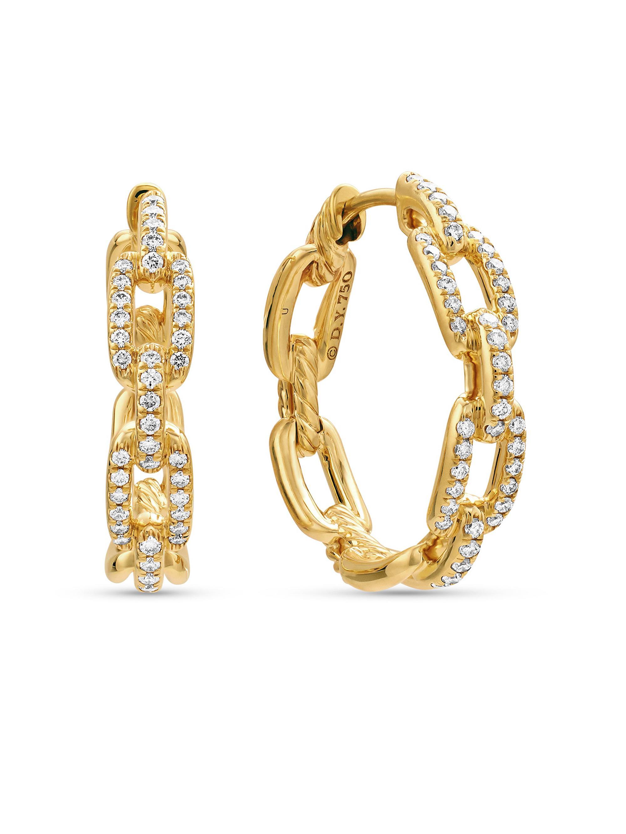 David Yurman Women's Stax Chain Link Hoop Earrings in 18K Yellow Gold with Diamonds, 23.8MM - Diamond