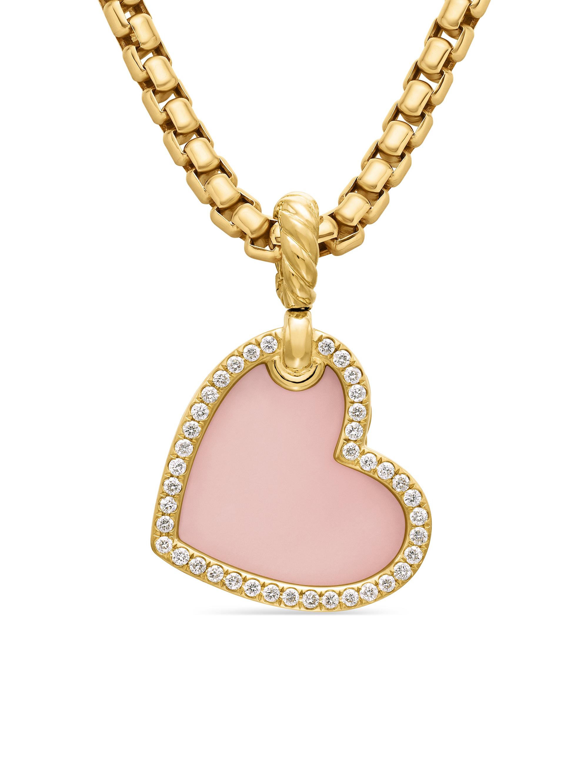 David Yurman Women's DY Elements Heart Amulet in 18K Yellow Gold - Pink Opal