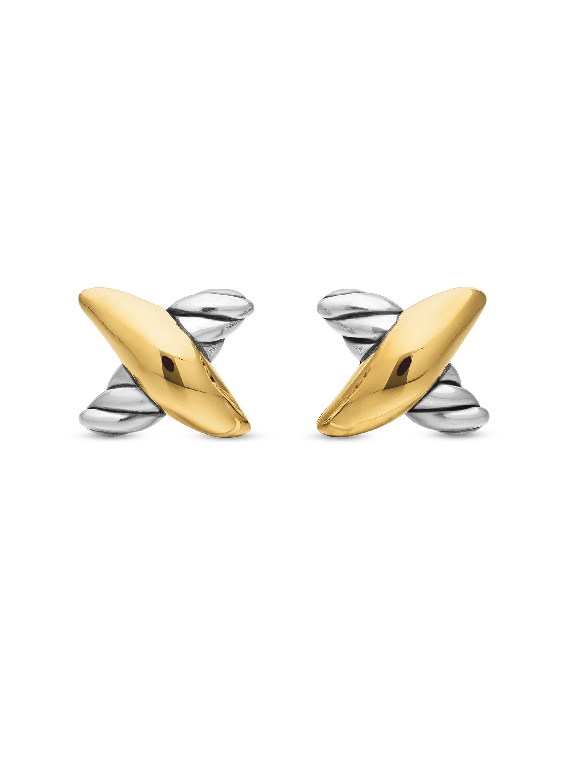 David Yurman Women's Petite X Stud Earrings in Sterling Silver with 18K Yellow Gold, 7.5mm - Diamond