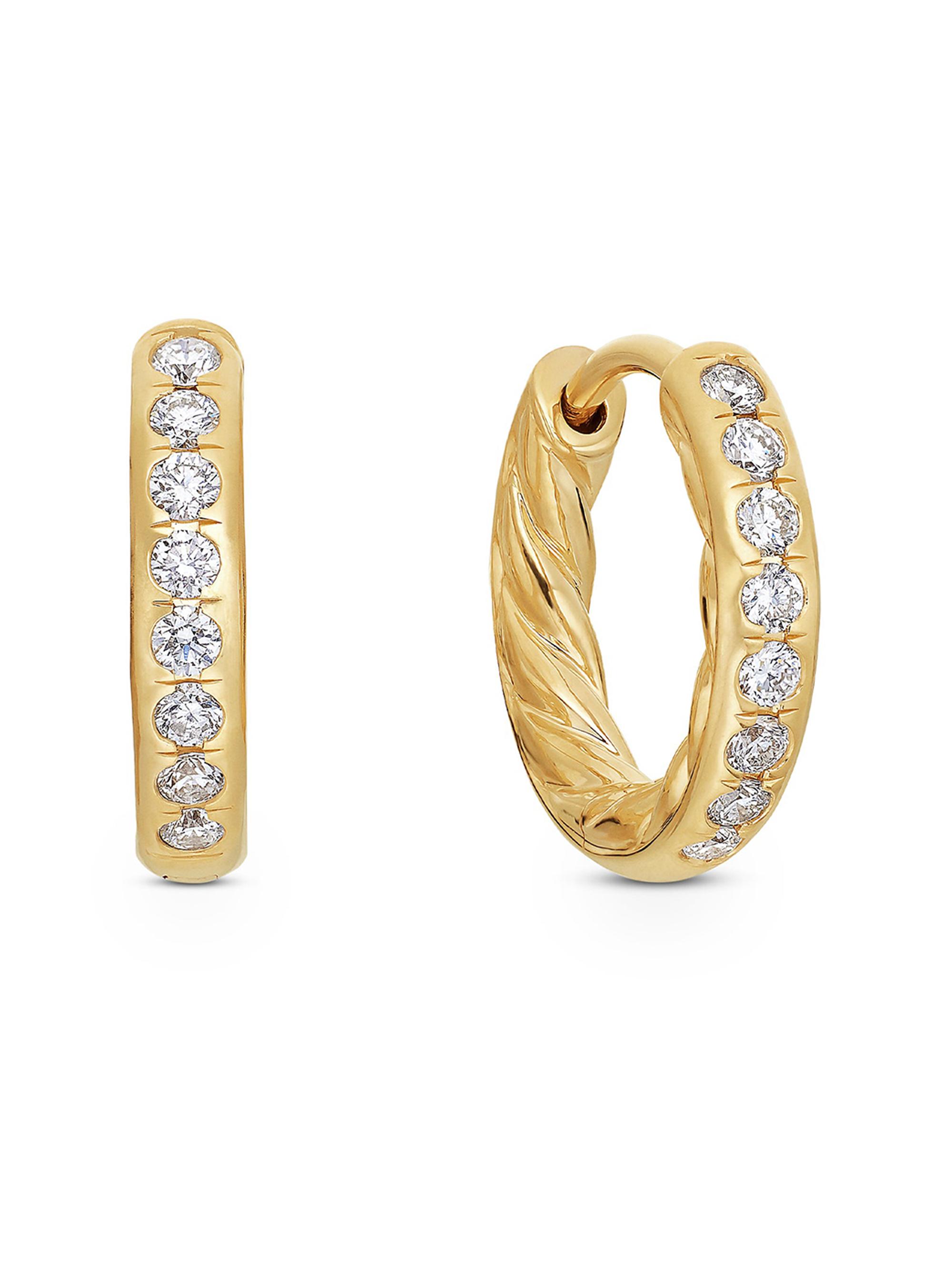 David Yurman Women's Pavé Huggie Hoop Earrings in 18K Yellow Gold with Diamonds, 13mm - Diamond
