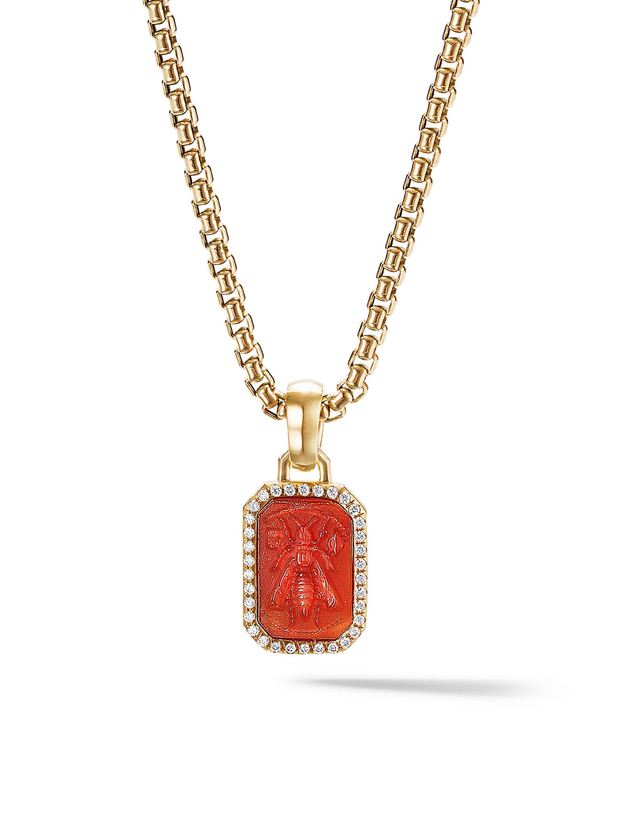 David Yurman Women's Petrvs Bee Amulet in 18K Yellow Gold with Carnelian and Diamonds, 15.4mm - Carnelian