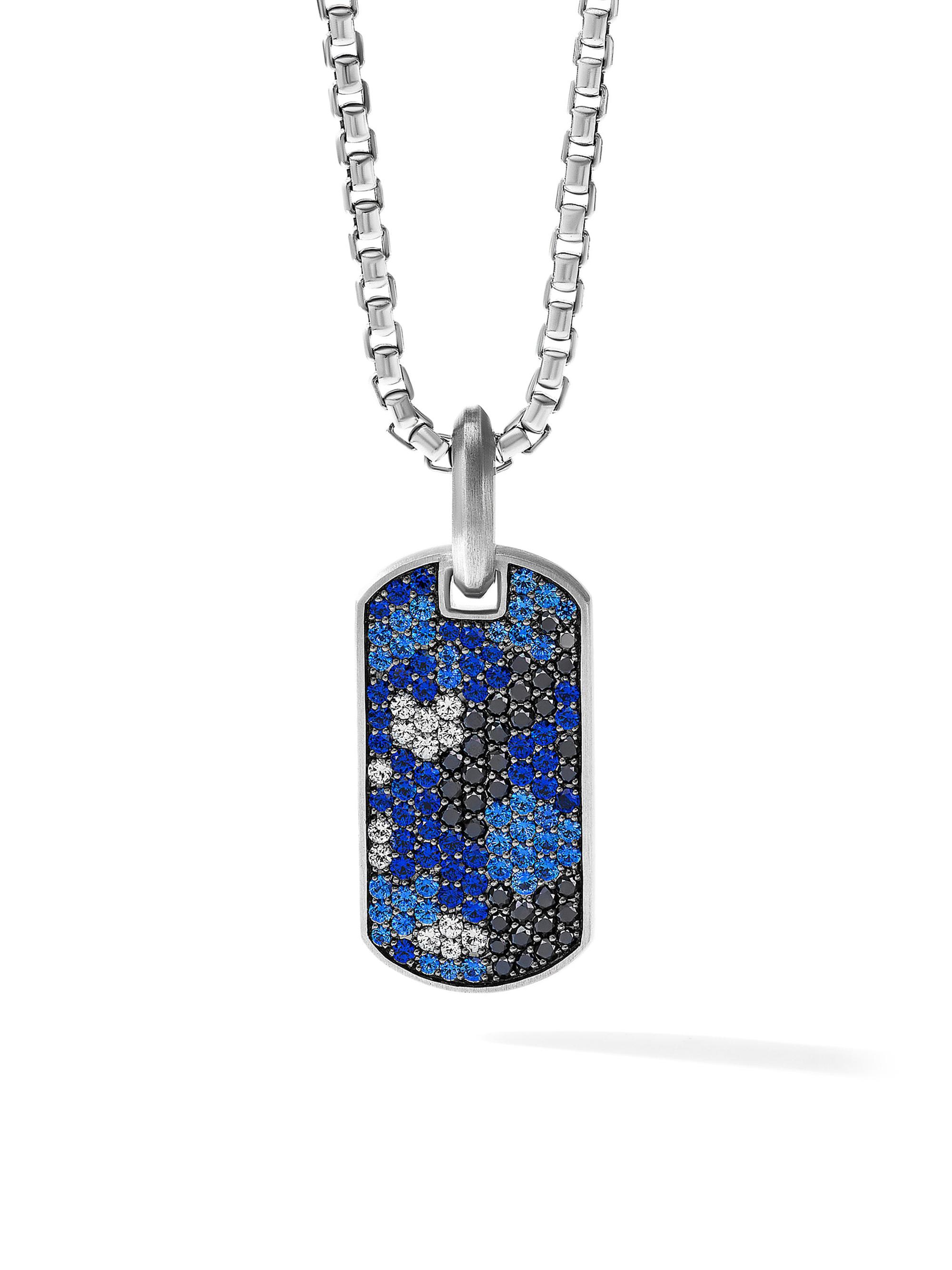 David Yurman Men's Chevron Tag in Sterling Silver with Black Diamond