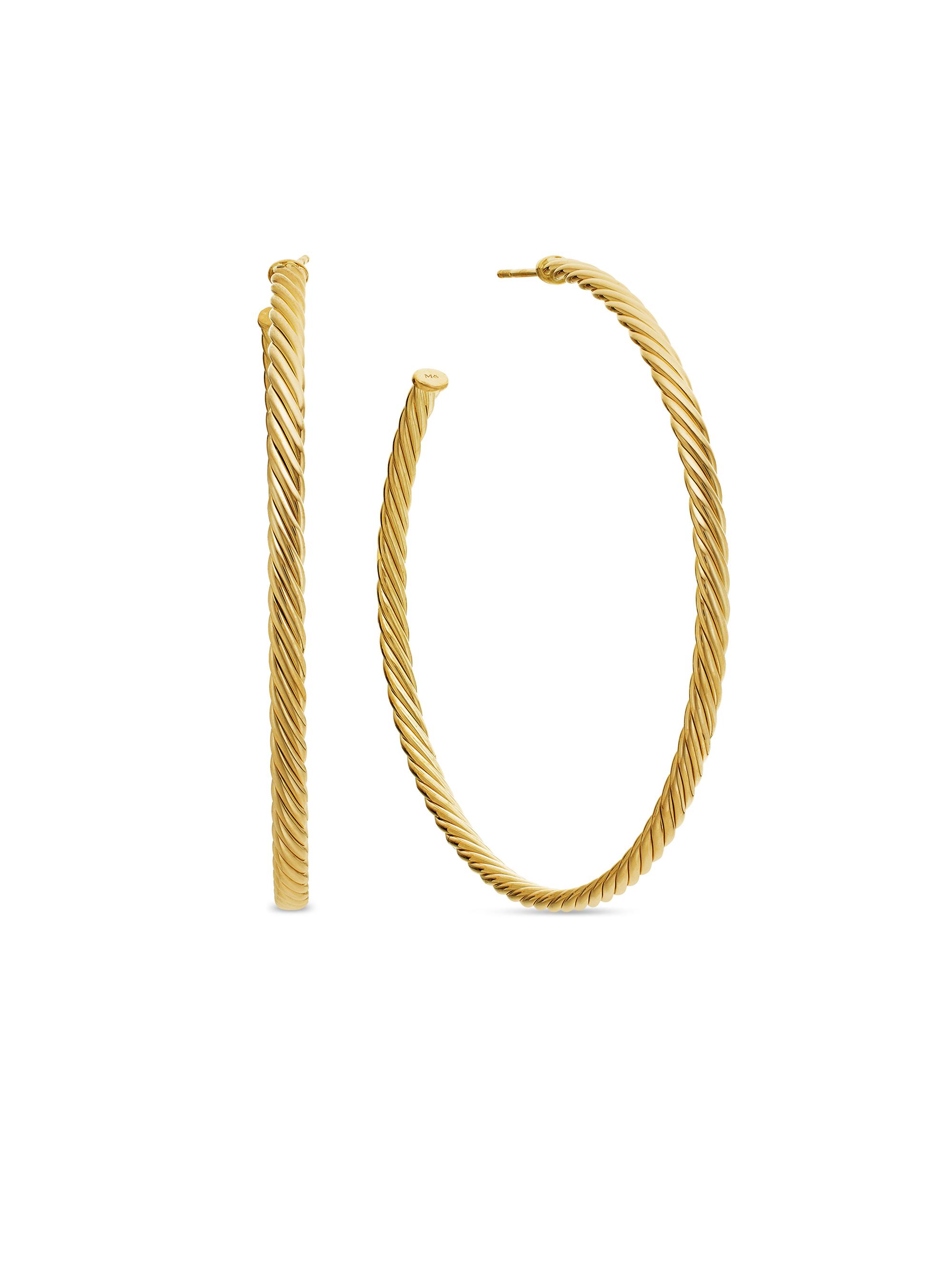 David Yurman Women's Sculpted Cable Hoop Earrings in 18K Yellow Gold, 2.5in - Gold