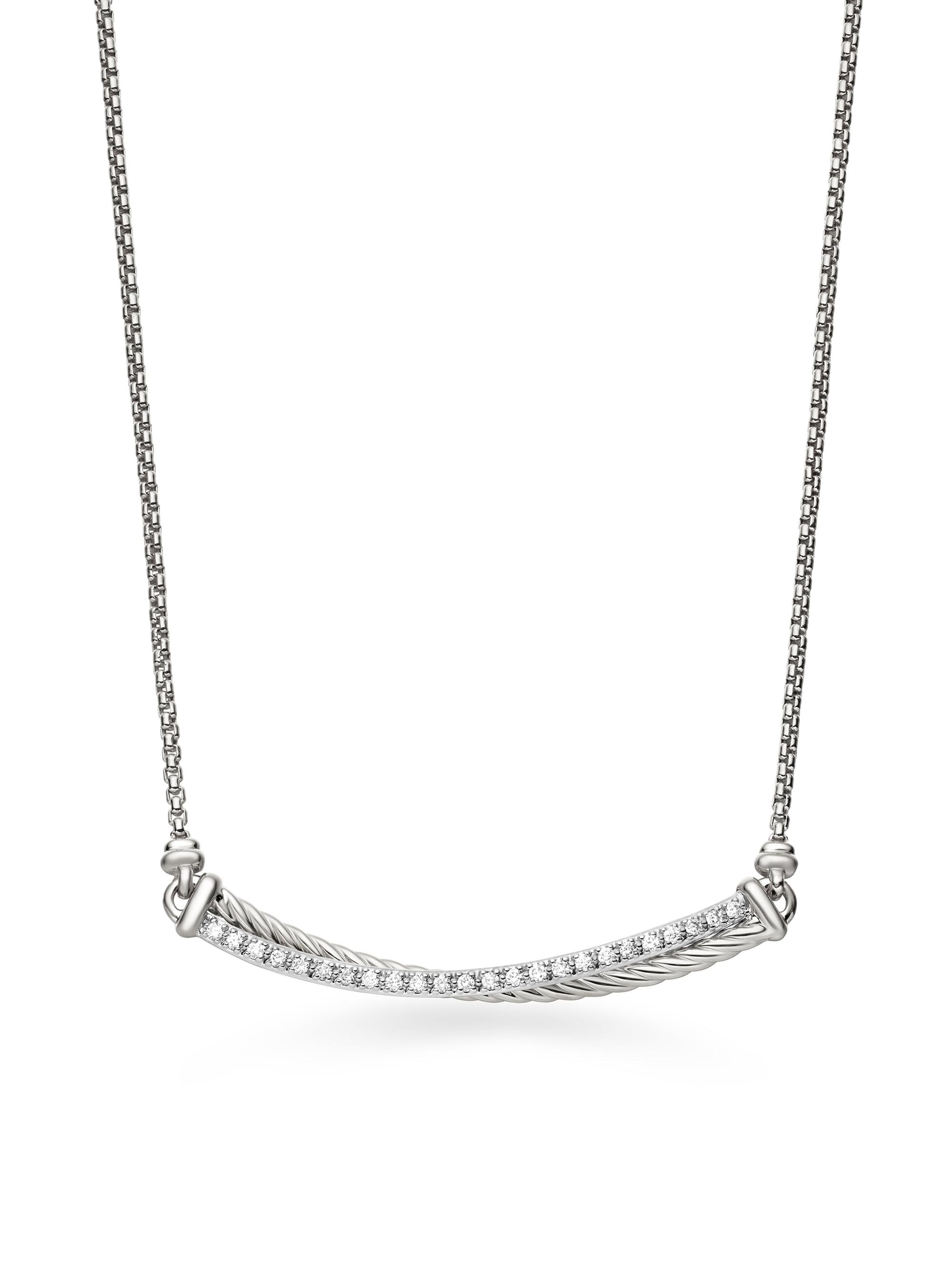 David Yurman Women's Crossover Bar Necklace in Sterling Silver with Diamonds - Diamond