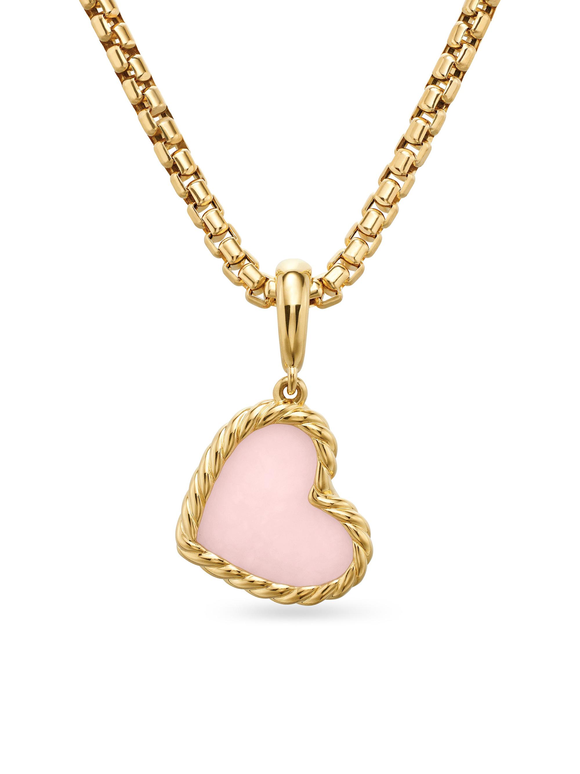 David Yurman Women's DY Elements Heart Amulet in 18K Yellow Gold - Pink Opal