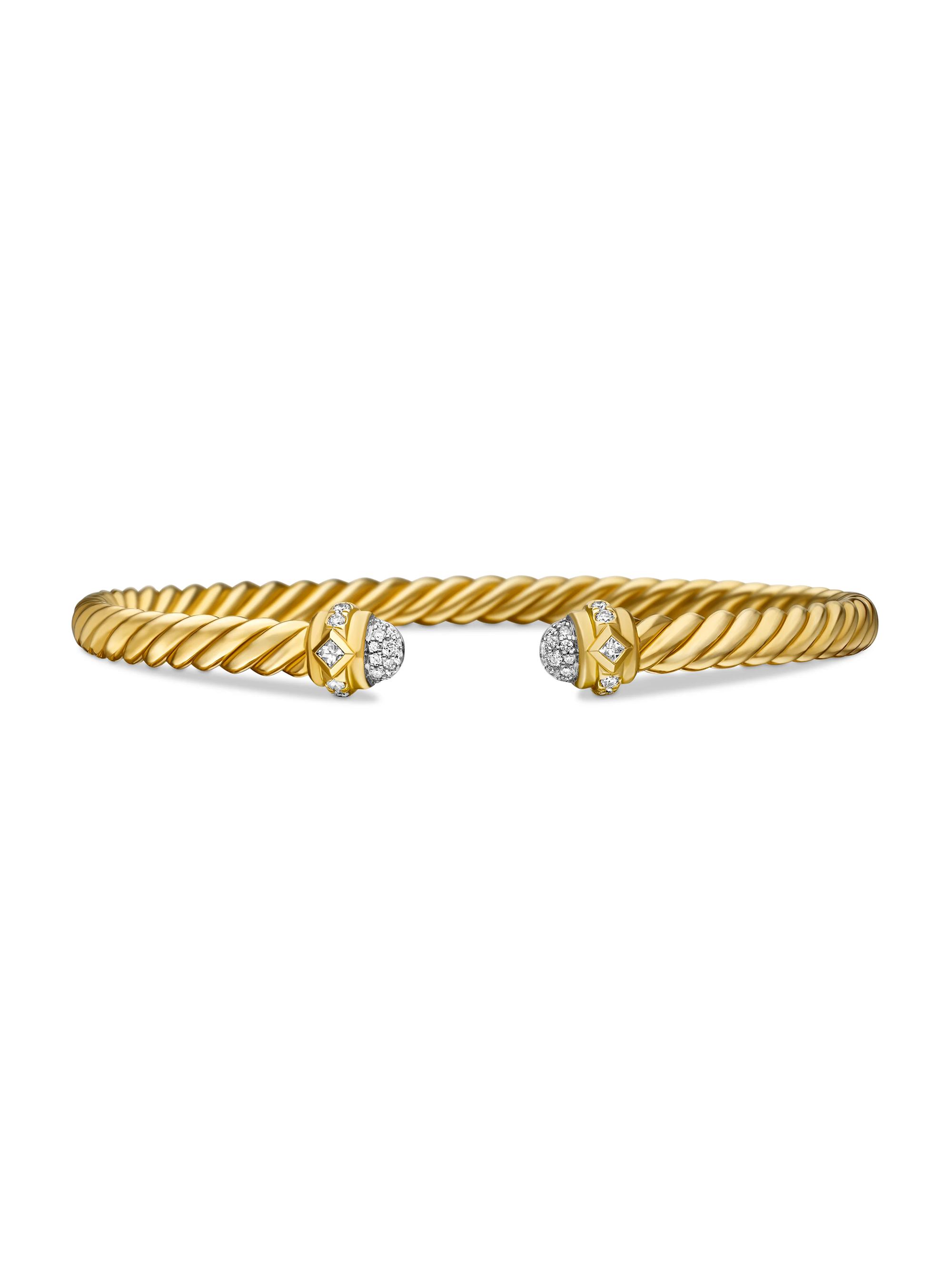 David Yurman Women's Cablespira Oval Bracelet in 18K Yellow Gold with Pavé Diamonds, 4.5MM - Diamond