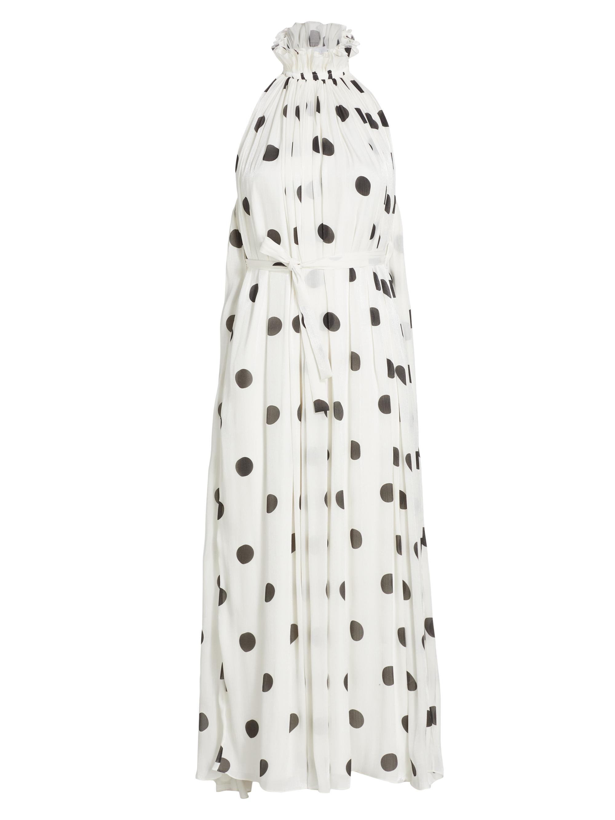 Halpern Women's Pleated Polka-Dot Midi-Dress - White Black