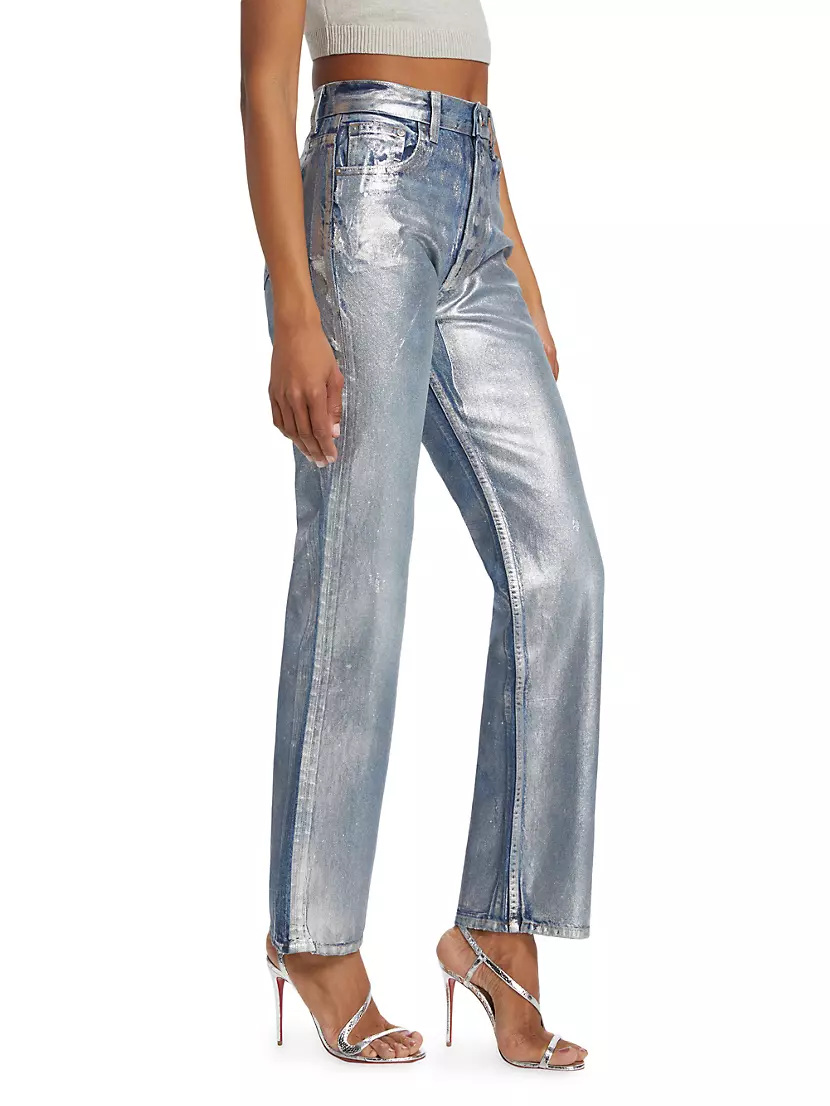Shop EB Denim Foil High-Rise Straight-Leg Jeans | Saks Fifth Avenue