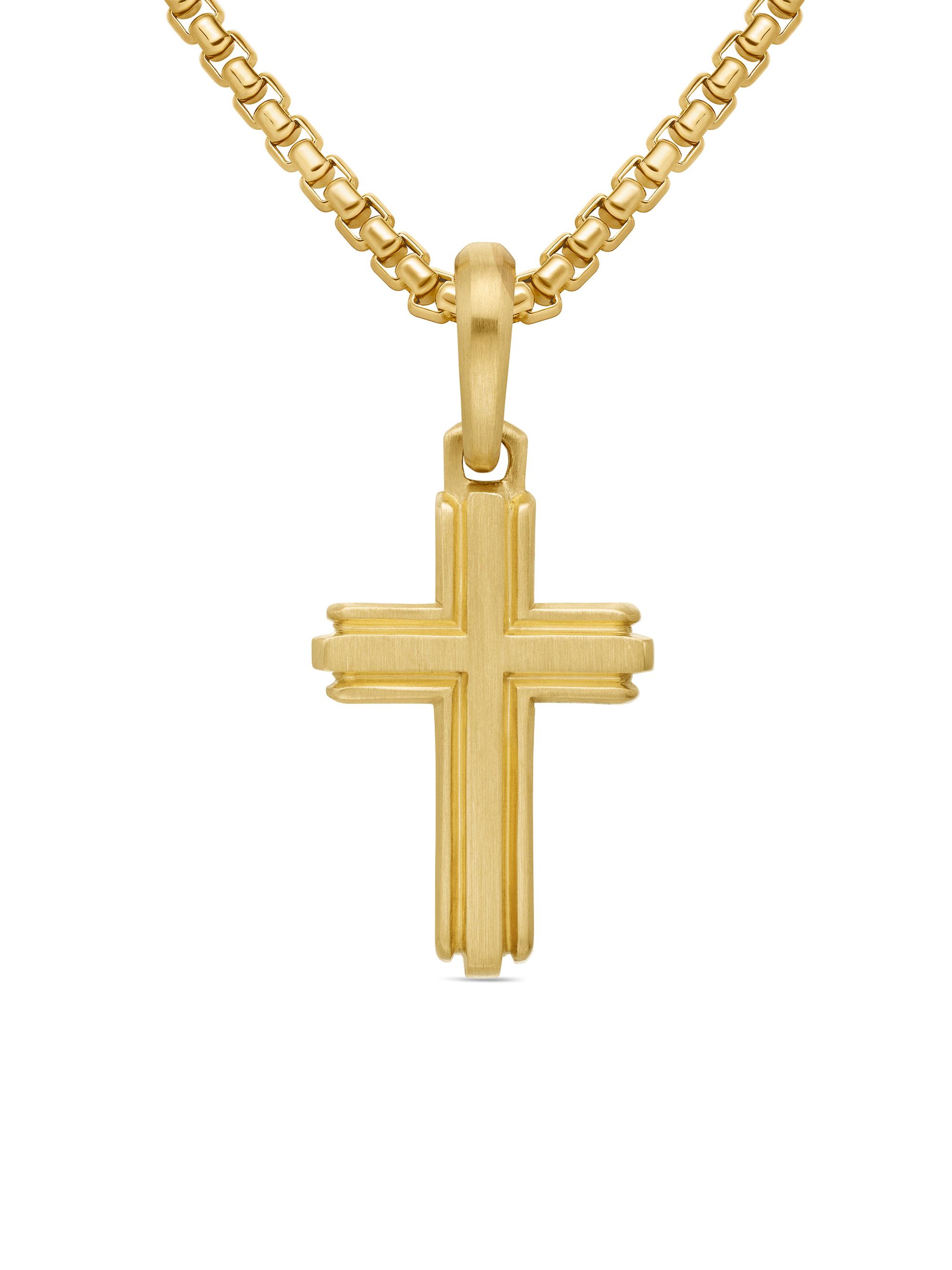 David Yurman Men's Deco Cross Pendant in 18K Yellow Gold, 27mm - Gold