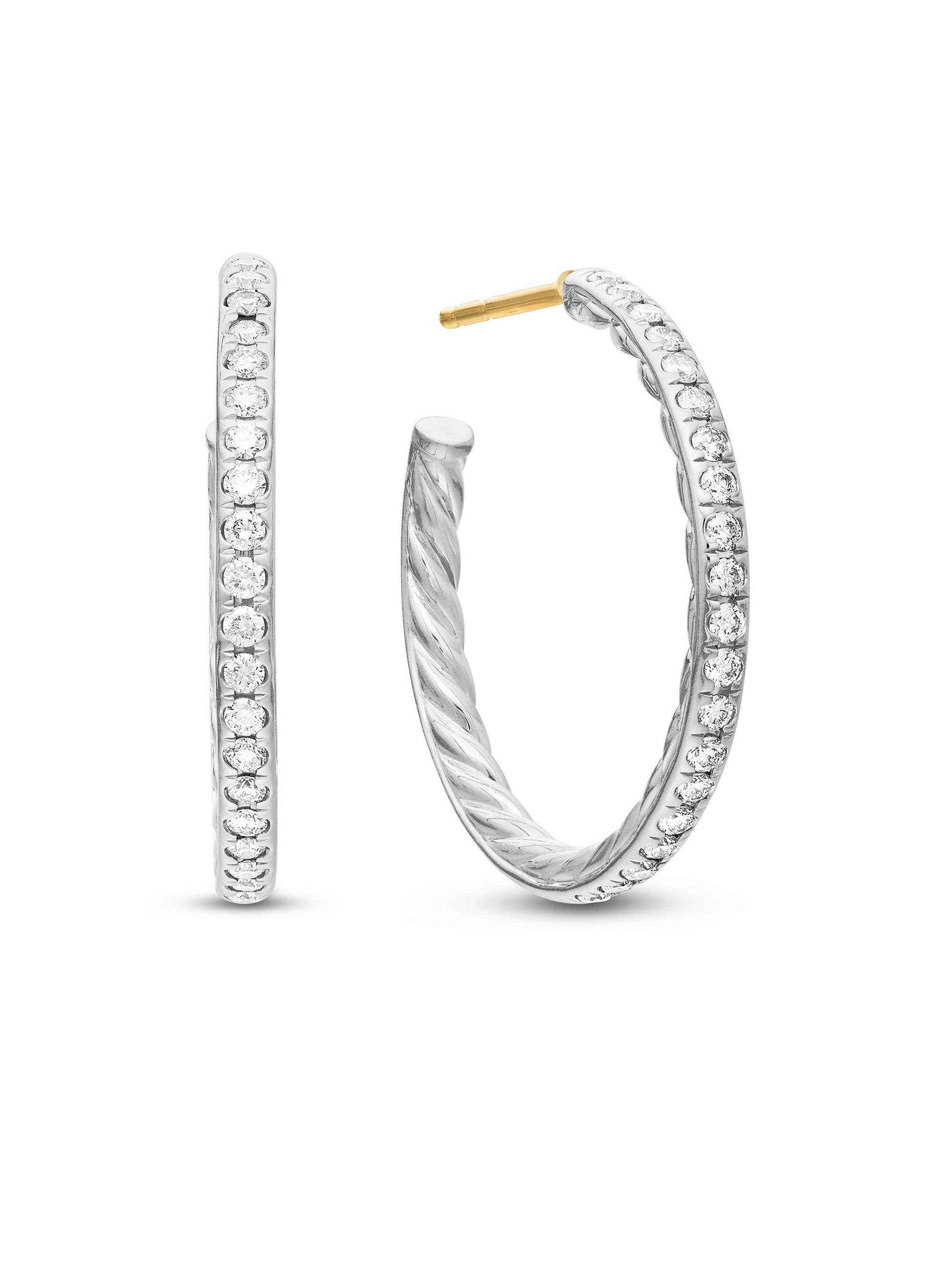 David Yurman Women's Pavé Hoop Earrings in Sterling Silver with Diamonds, 25.4MM - Diamond