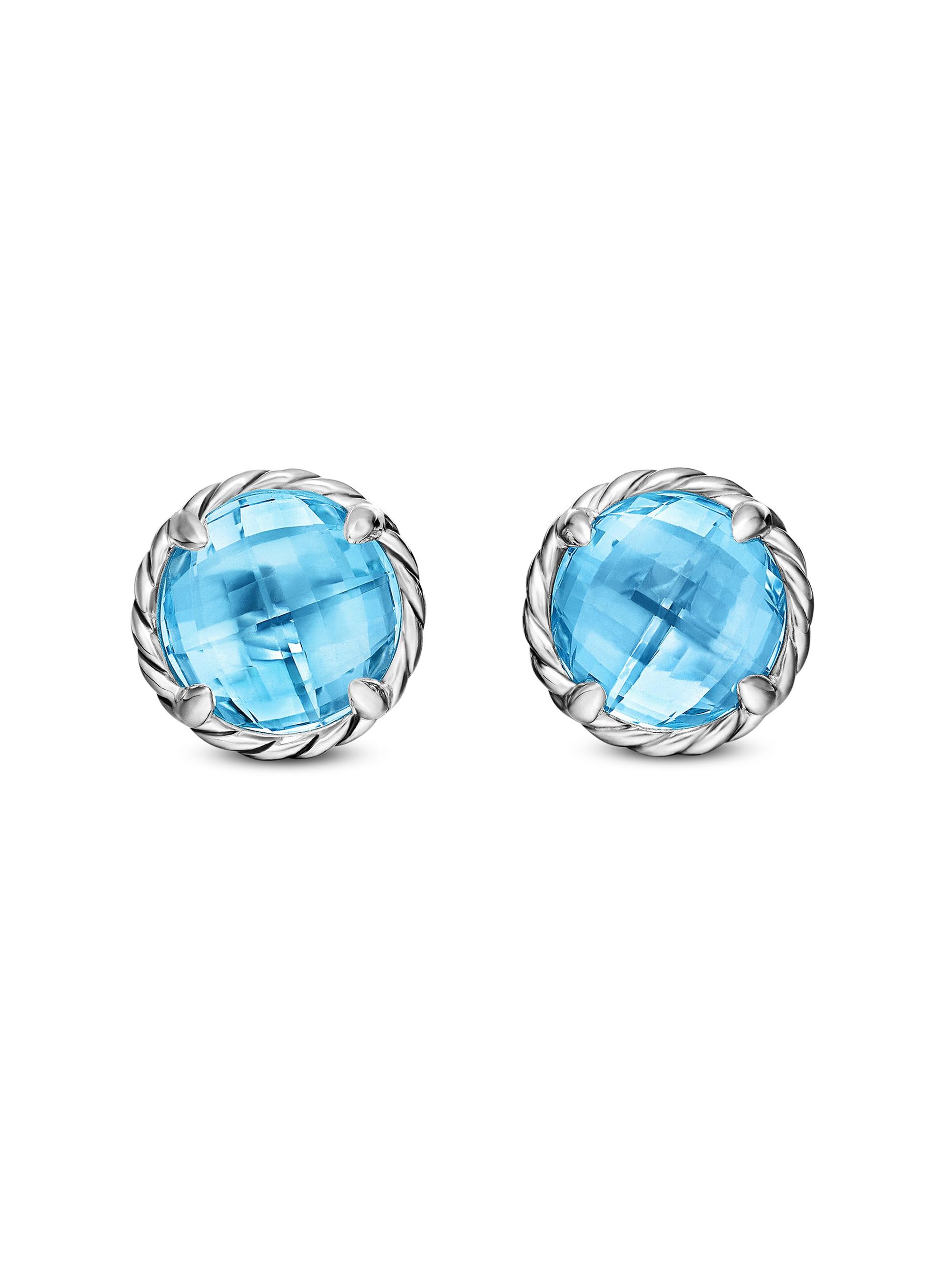 David Yurman Women's Petite Chatelaine Stud Earrings in Sterling Silver with 18K Yellow Gold Domes, 8mm - Blue Topaz