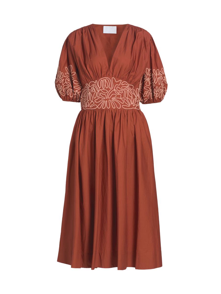 Merlette Women's Dean Embroidered Midi-dress In Brown