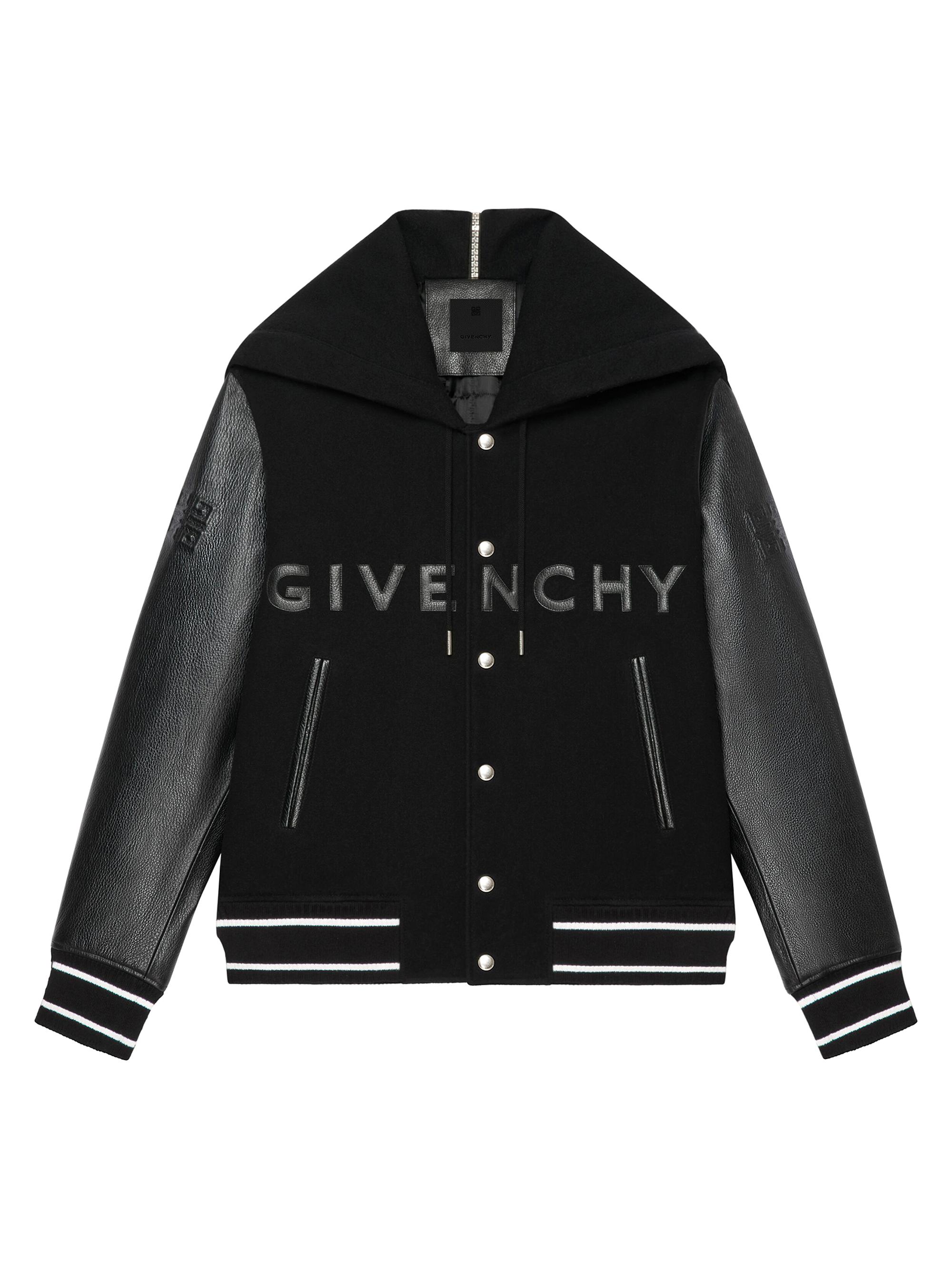 Givenchy Men's Hooded Varsity Jacket in Wool and Leather - Black
