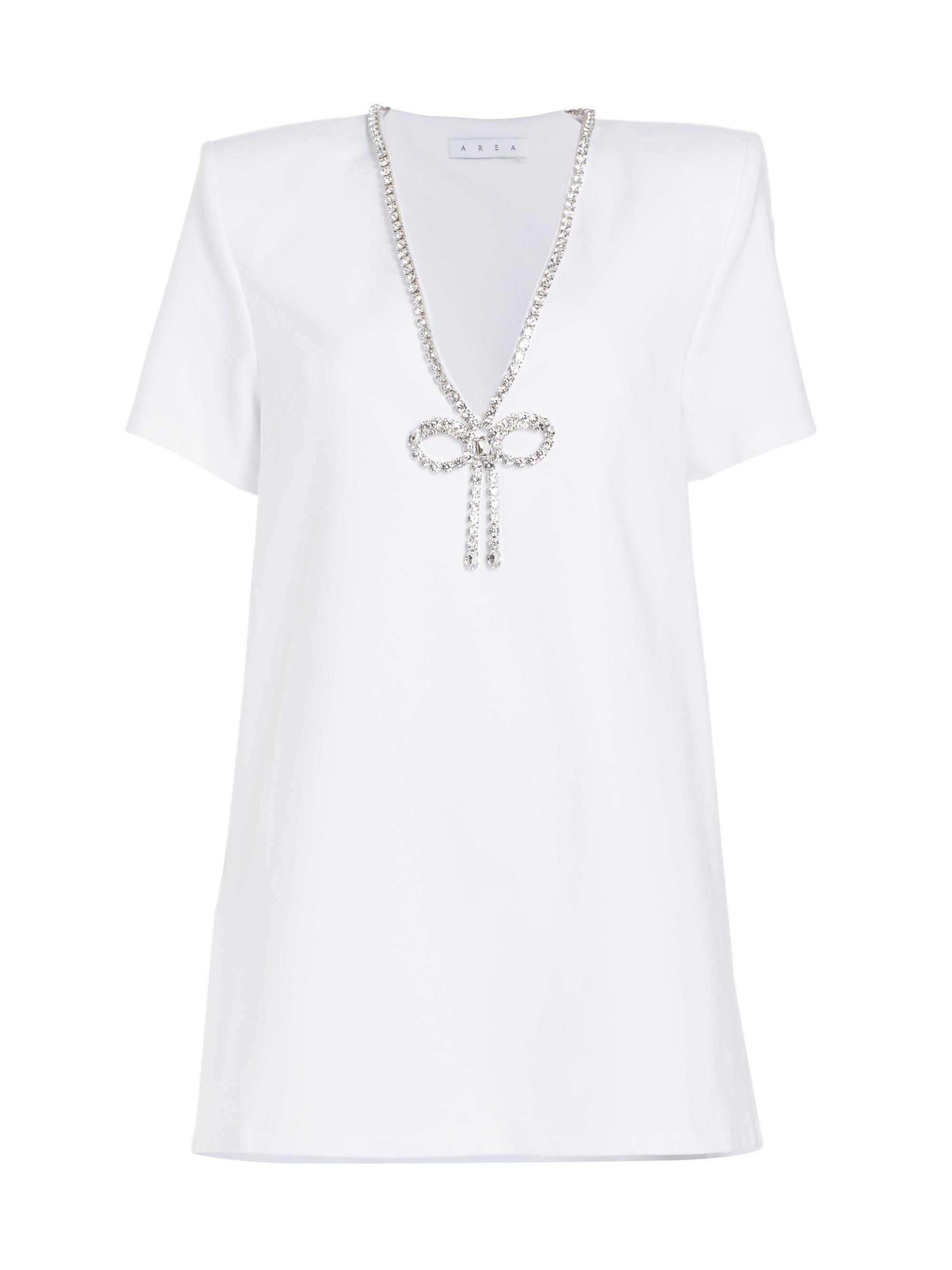 Area Women's Core Crystal Bow V-Neck T-Shirt Dress - White
