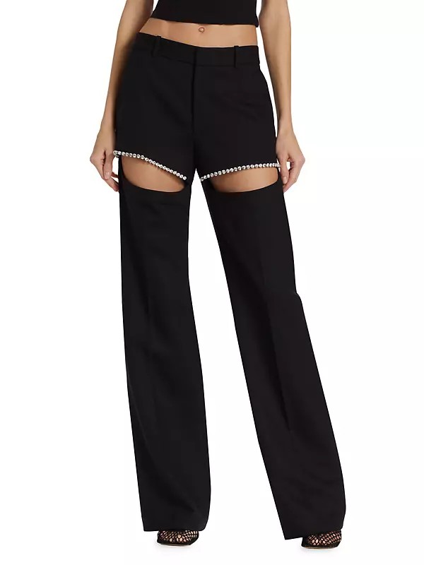 Wide-Leg Crystal Cut-Out Trousers