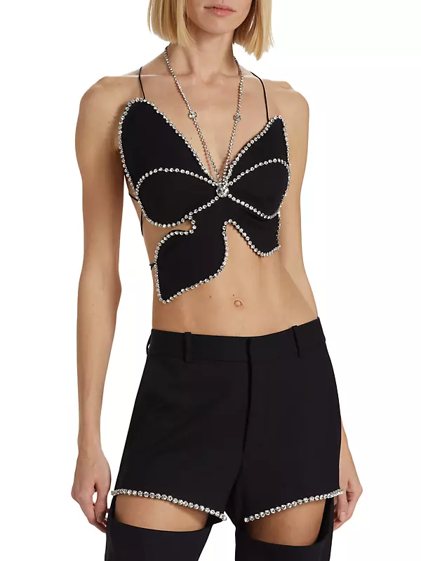 Shop Area Cropped Crystal Butterfly Top | Saks Fifth Avenue