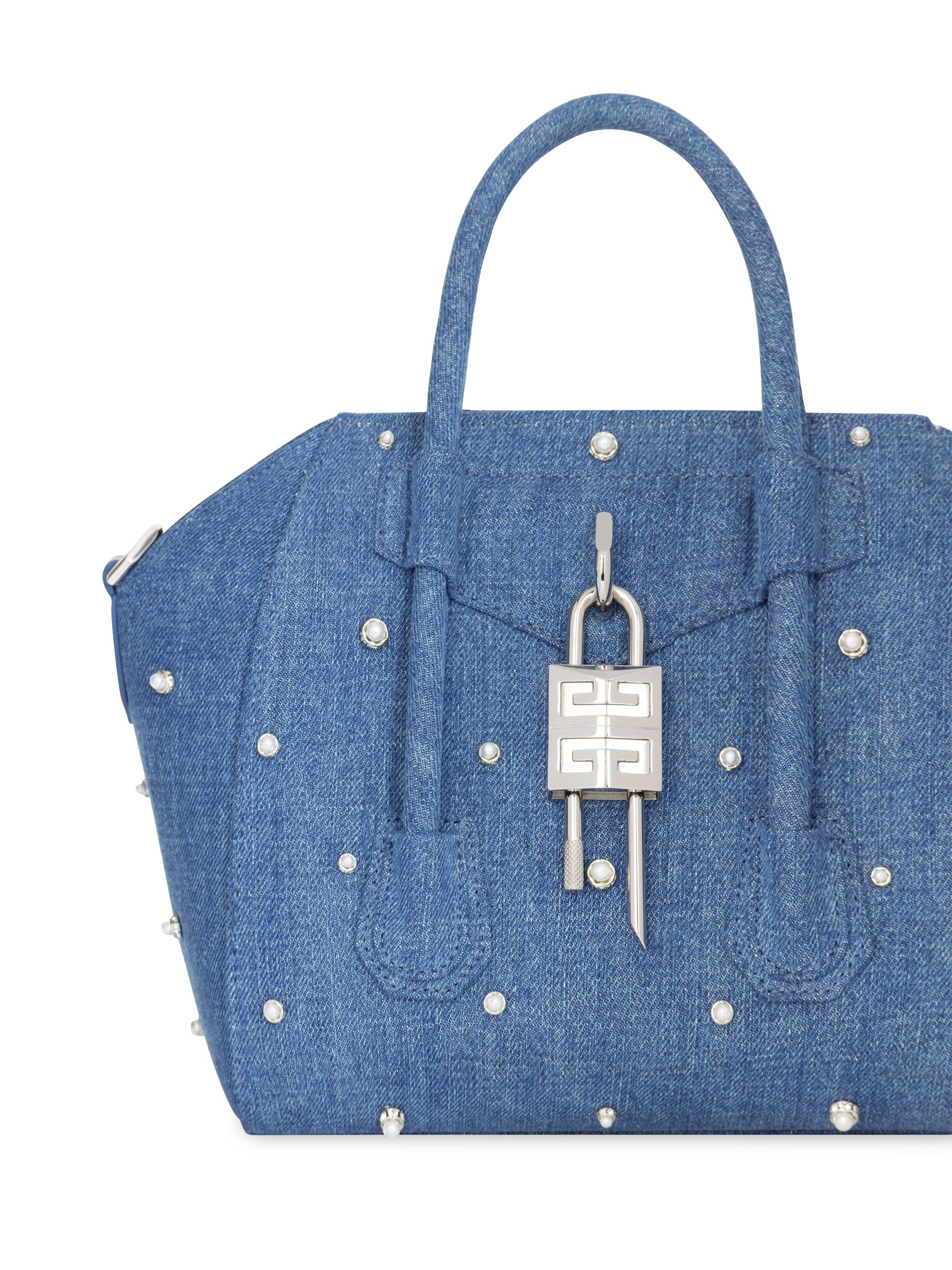 Givenchy Mini Antigona Lock Bag in Denim with Pearls | Saks Fifth