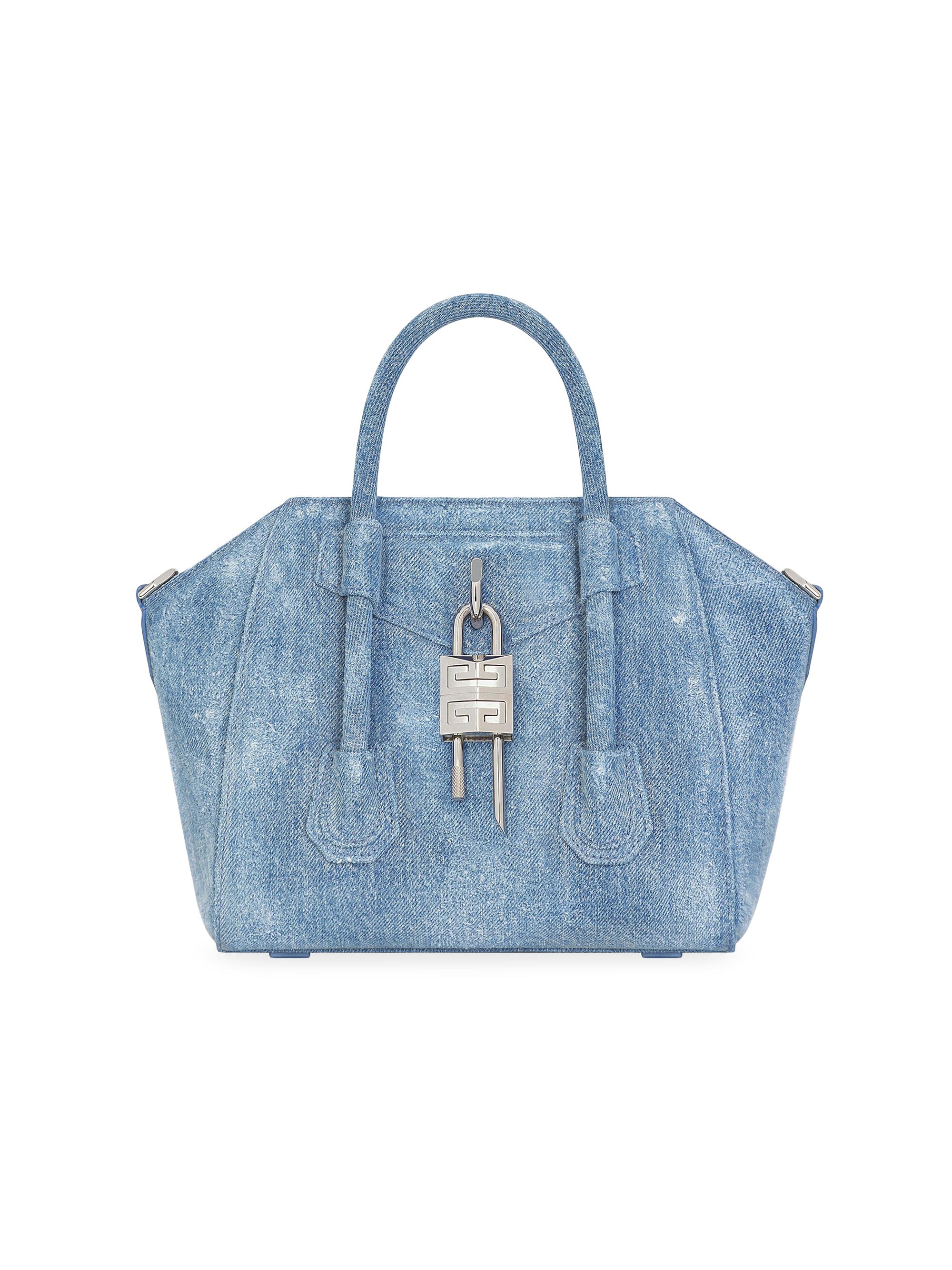 Givenchy Women's Mini Antigona Lock Bag in Washed Denim Blue