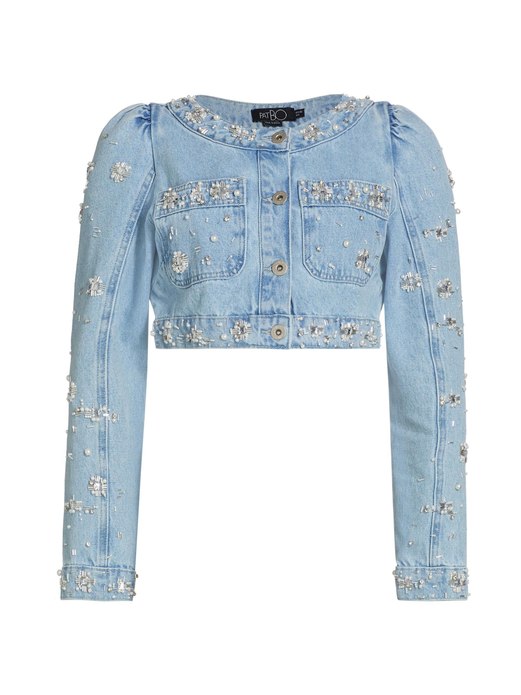 PatBO Women's Denim Beaded Cropped Jacket - Denim