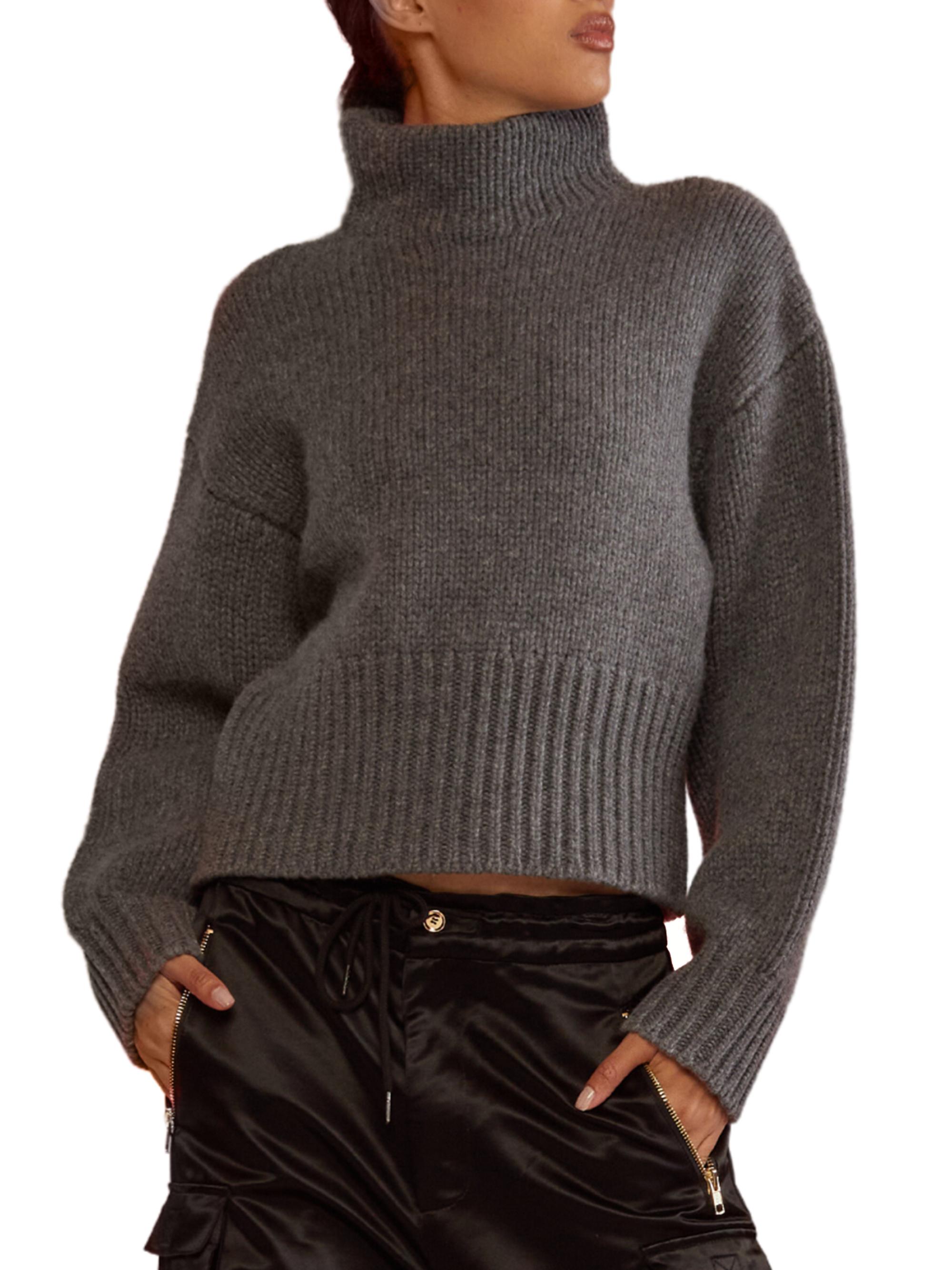 Cynthia Rowley Women's Wool Turtleneck Sweater - Heather Grey