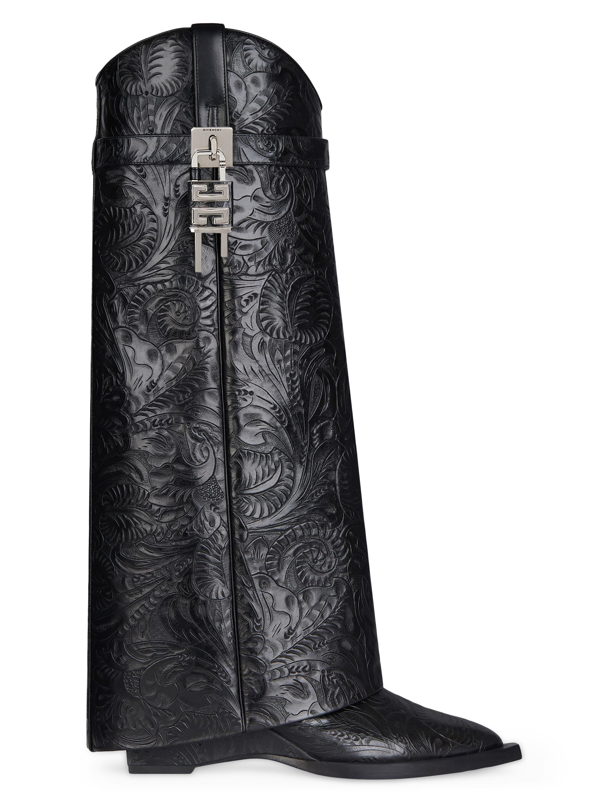 Givenchy Women's Shark Lock Cowboy Boots In Leather With Western Pattern - Black